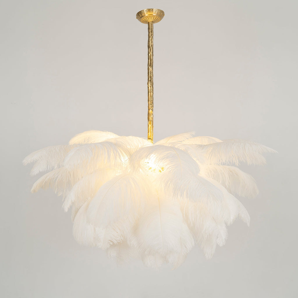 56 Hand-Colored Ostrich Feather Chandelier With Brass Fitting Gold And Silver