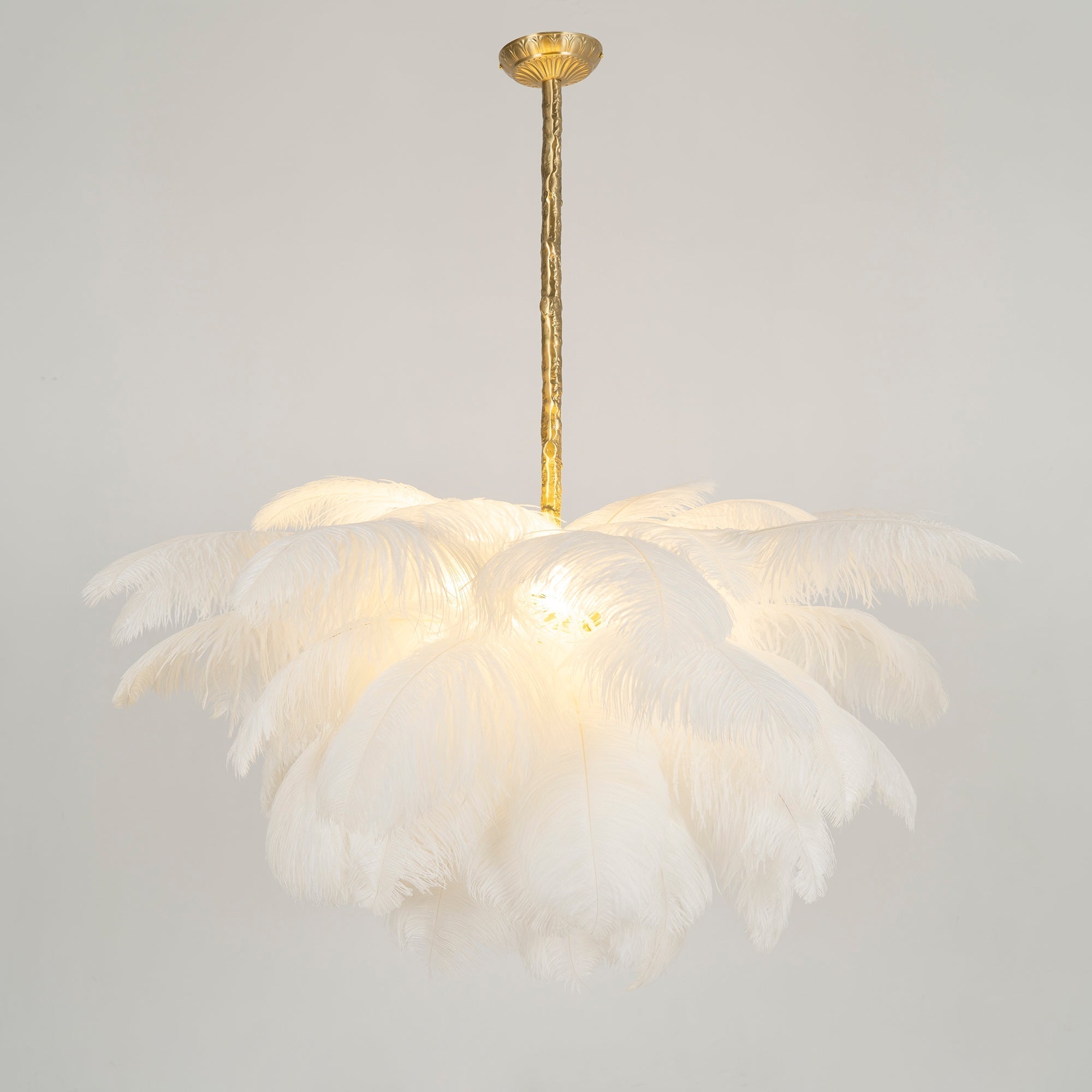 56 Hand-Colored Ostrich Feather Chandelier With Brass Fitting Gold And Silver