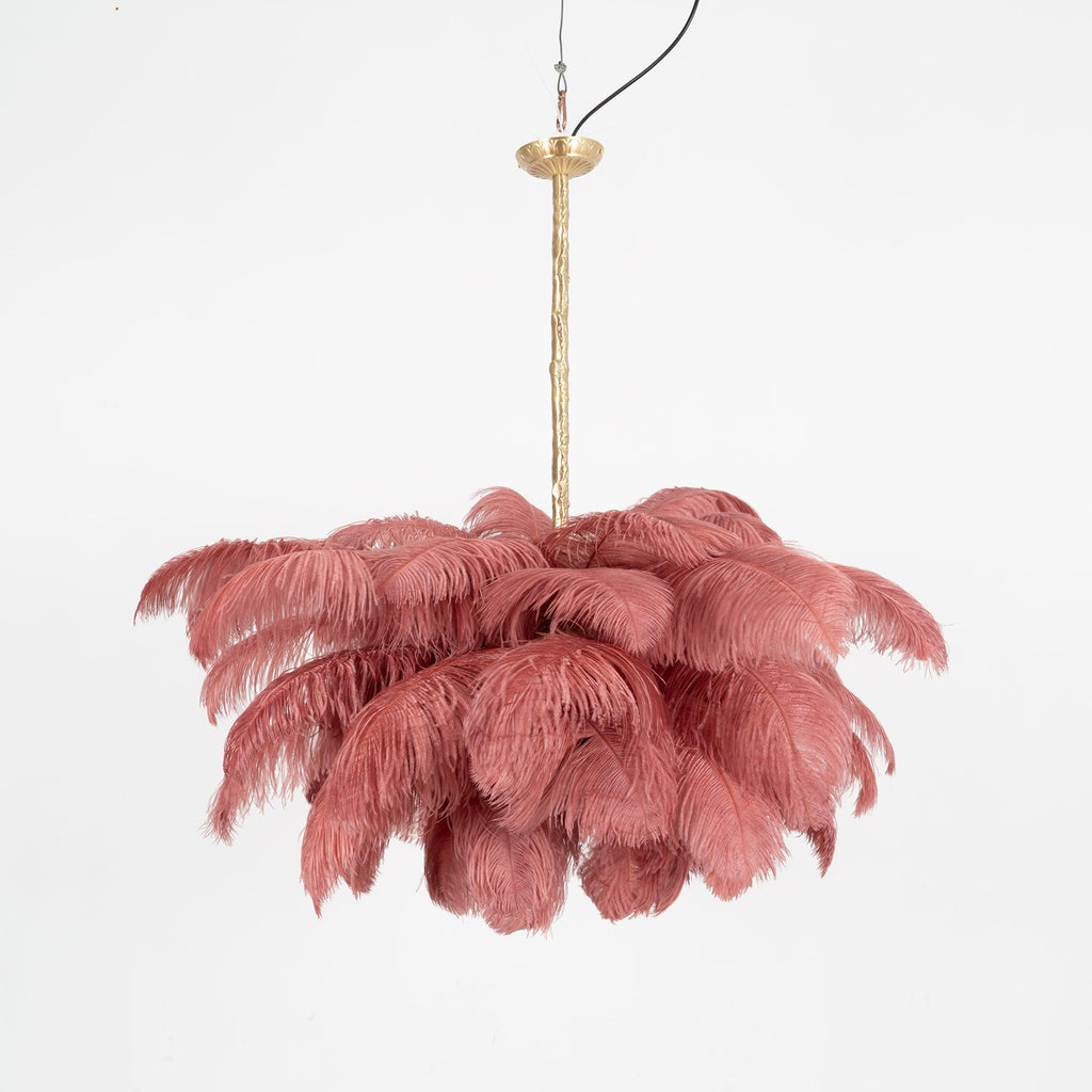 56 Hand-Colored Ostrich Feather Chandelier With Brass Fitting Gold And Silver