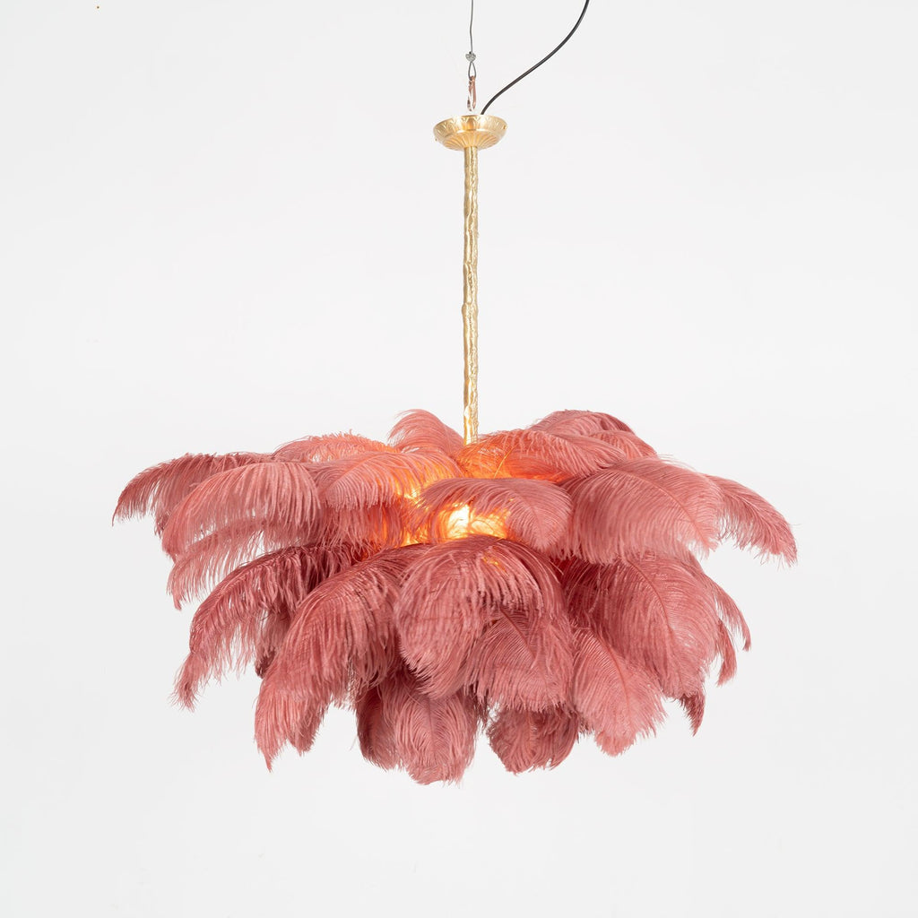 56 Hand-Colored Ostrich Feather Chandelier With Brass Fitting Gold And Silver