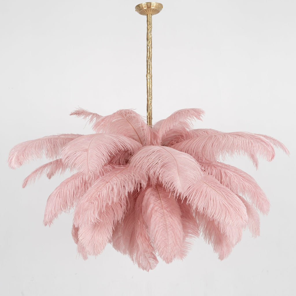56 Hand-Colored Ostrich Feather Chandelier With Brass Fitting Gold And Silver