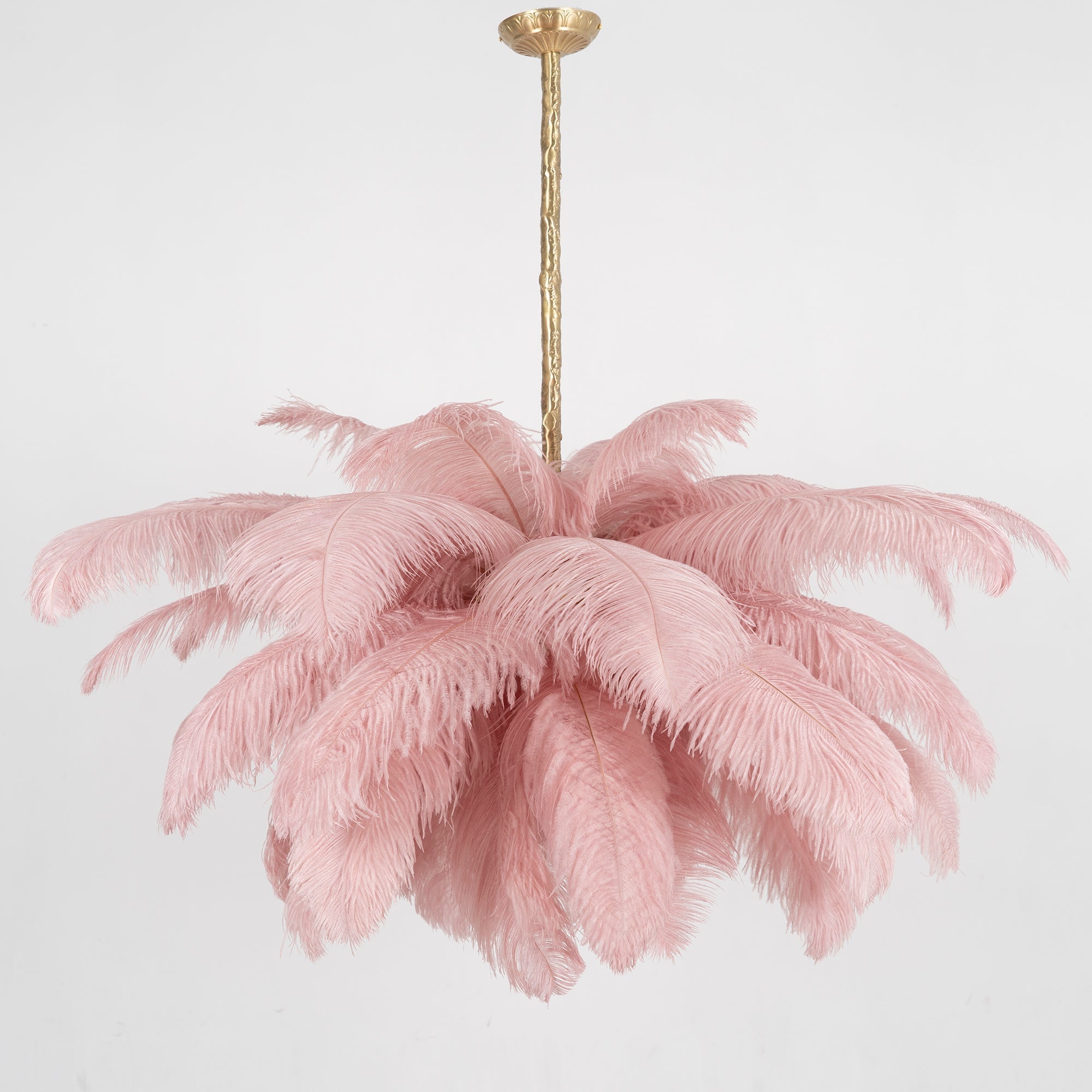 56 Hand-Colored Ostrich Feather Chandelier With Brass Fitting Gold And Silver