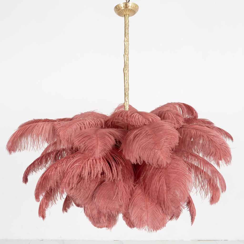 56 Hand-Colored Ostrich Feather Chandelier With Brass Fitting Gold And Silver