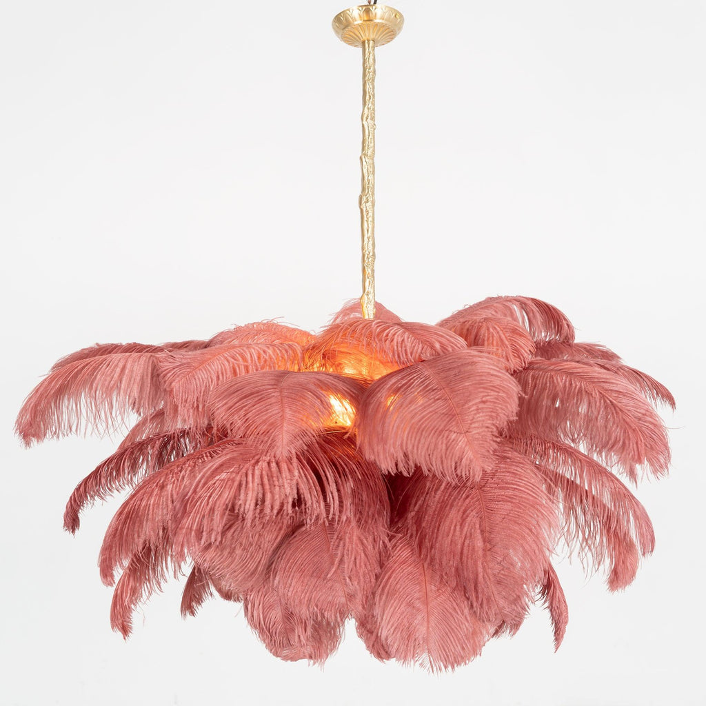 56 Hand-Colored Ostrich Feather Chandelier With Brass Fitting Gold And Silver