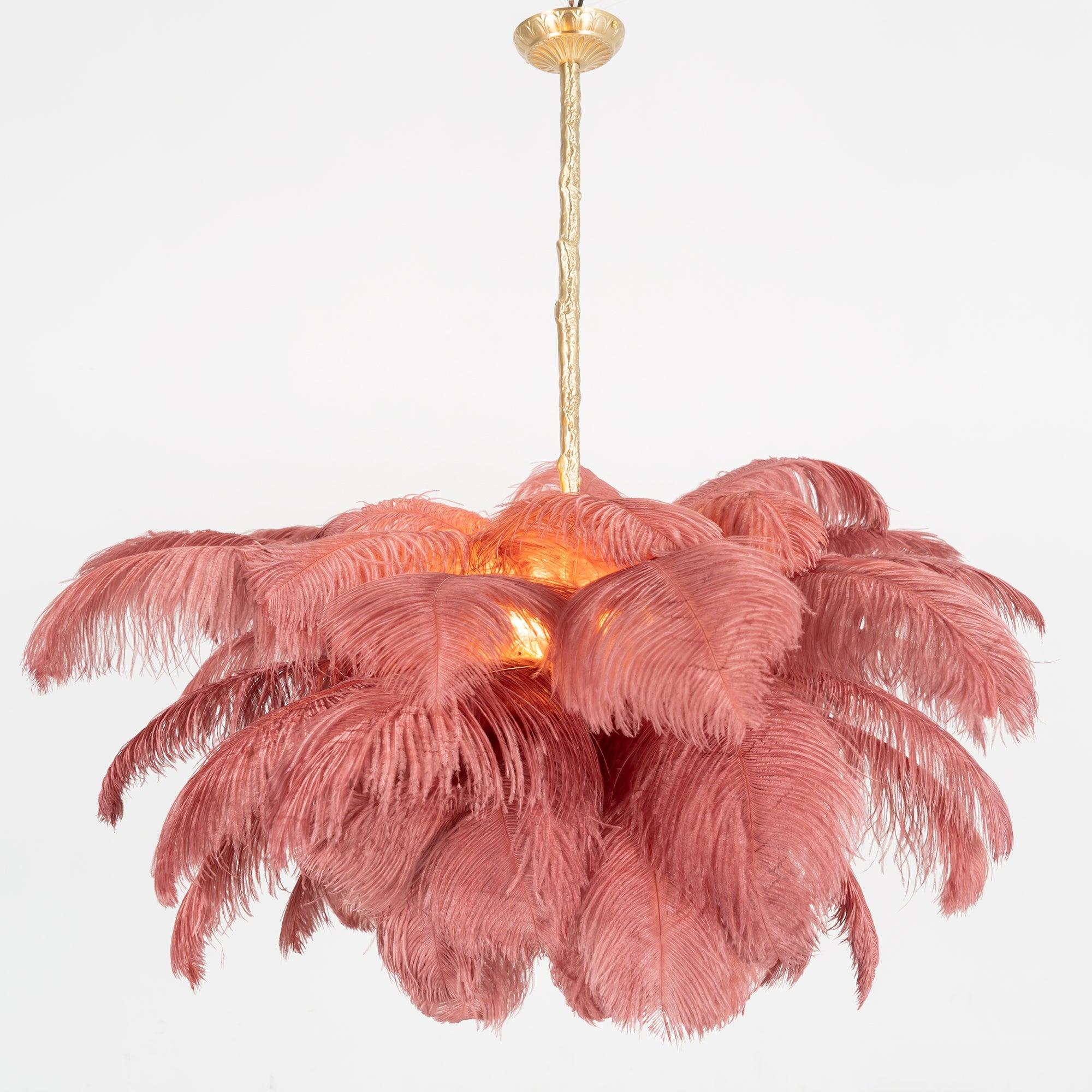 56 Hand-Colored Ostrich Feather Chandelier With Brass Fitting Gold And Silver