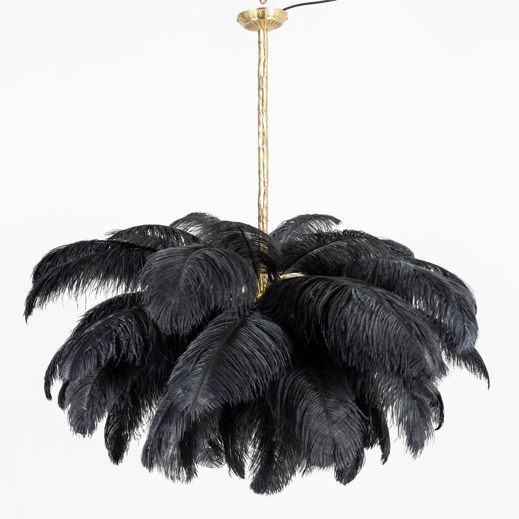 56 Hand-Colored Ostrich Feather Chandelier With Brass Fitting Gold And Silver