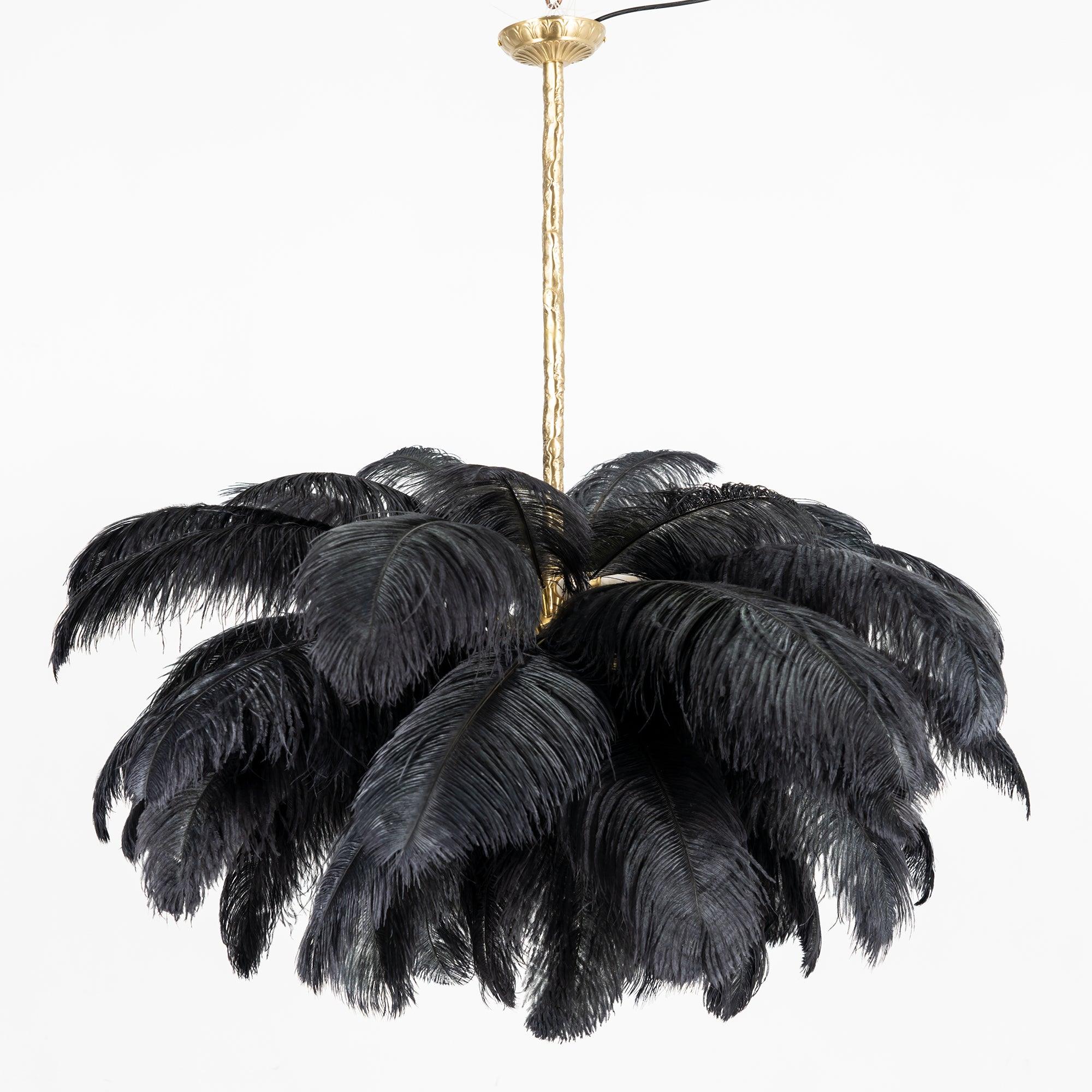 56 Hand-Colored Ostrich Feather Chandelier With Brass Fitting Gold And Silver