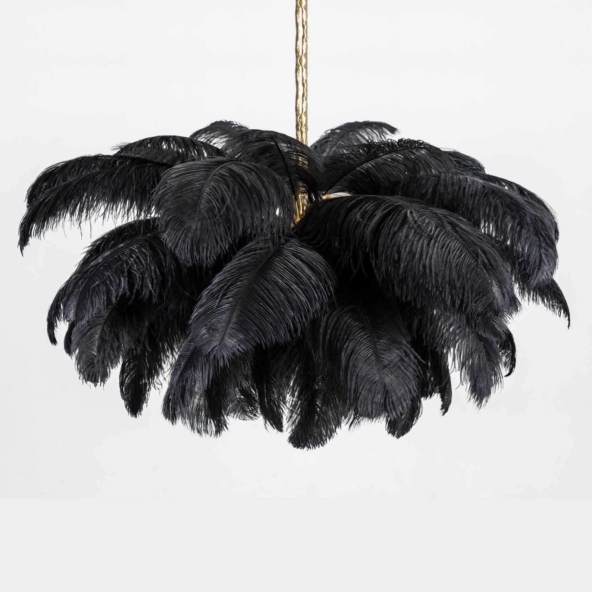 56 Hand-Colored Ostrich Feather Chandelier With Brass Fitting Gold And Silver