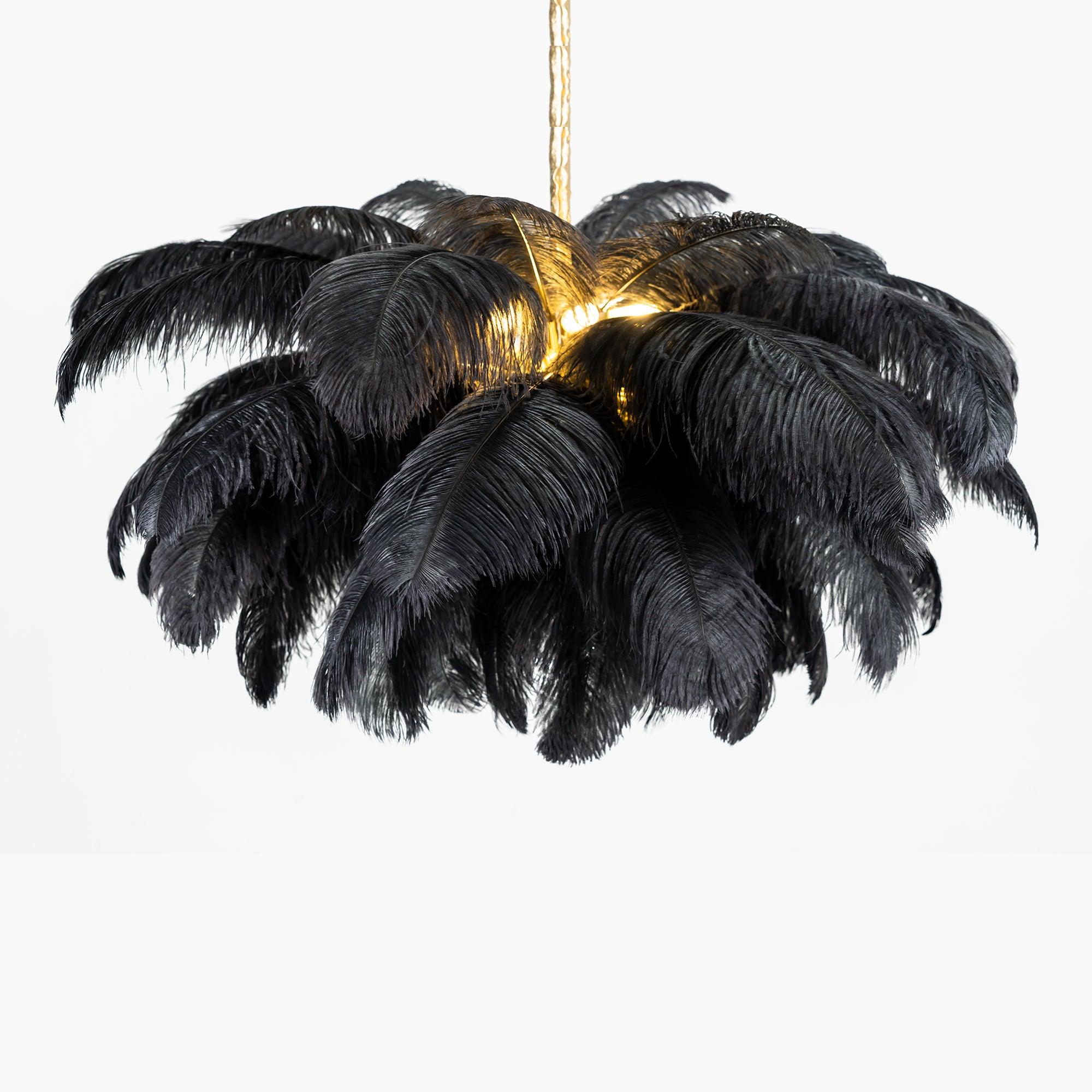 56 Hand-Colored Ostrich Feather Chandelier With Brass Fitting Gold And Silver