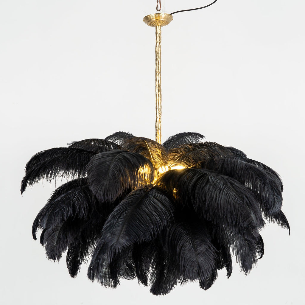 56 Hand-Colored Ostrich Feather Chandelier With Brass Fitting Gold And Silver
