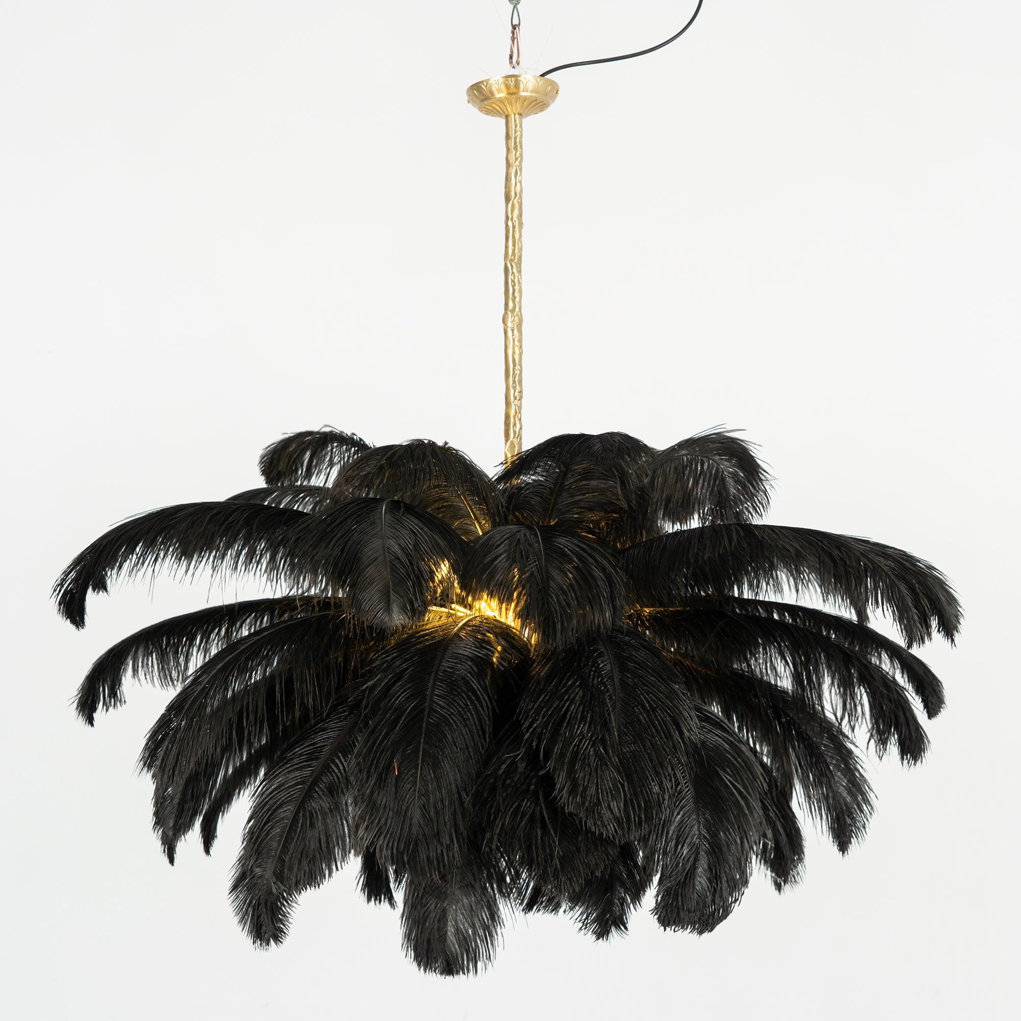 56 Hand-Colored Ostrich Feather Chandelier With Brass Fitting Gold And Silver