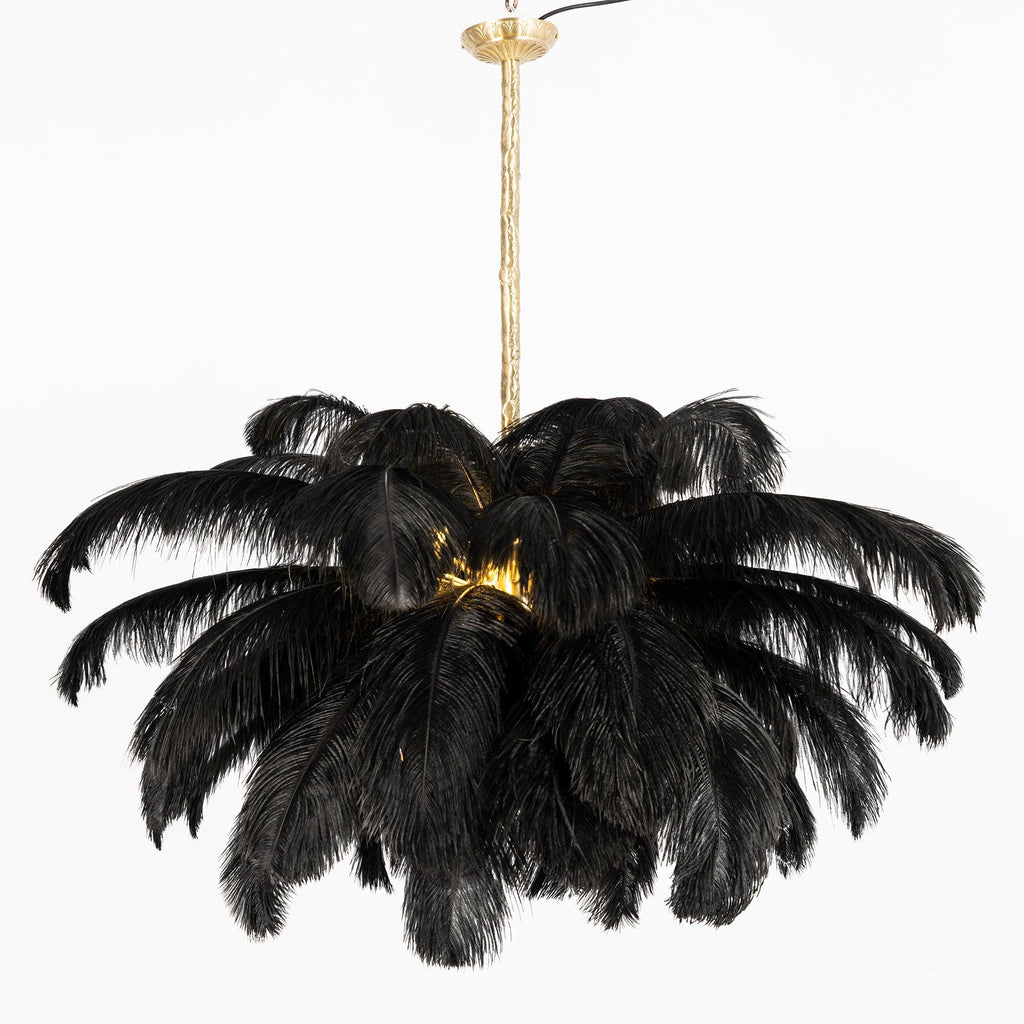 56 Hand-Colored Ostrich Feather Chandelier With Brass Fitting Gold And Silver