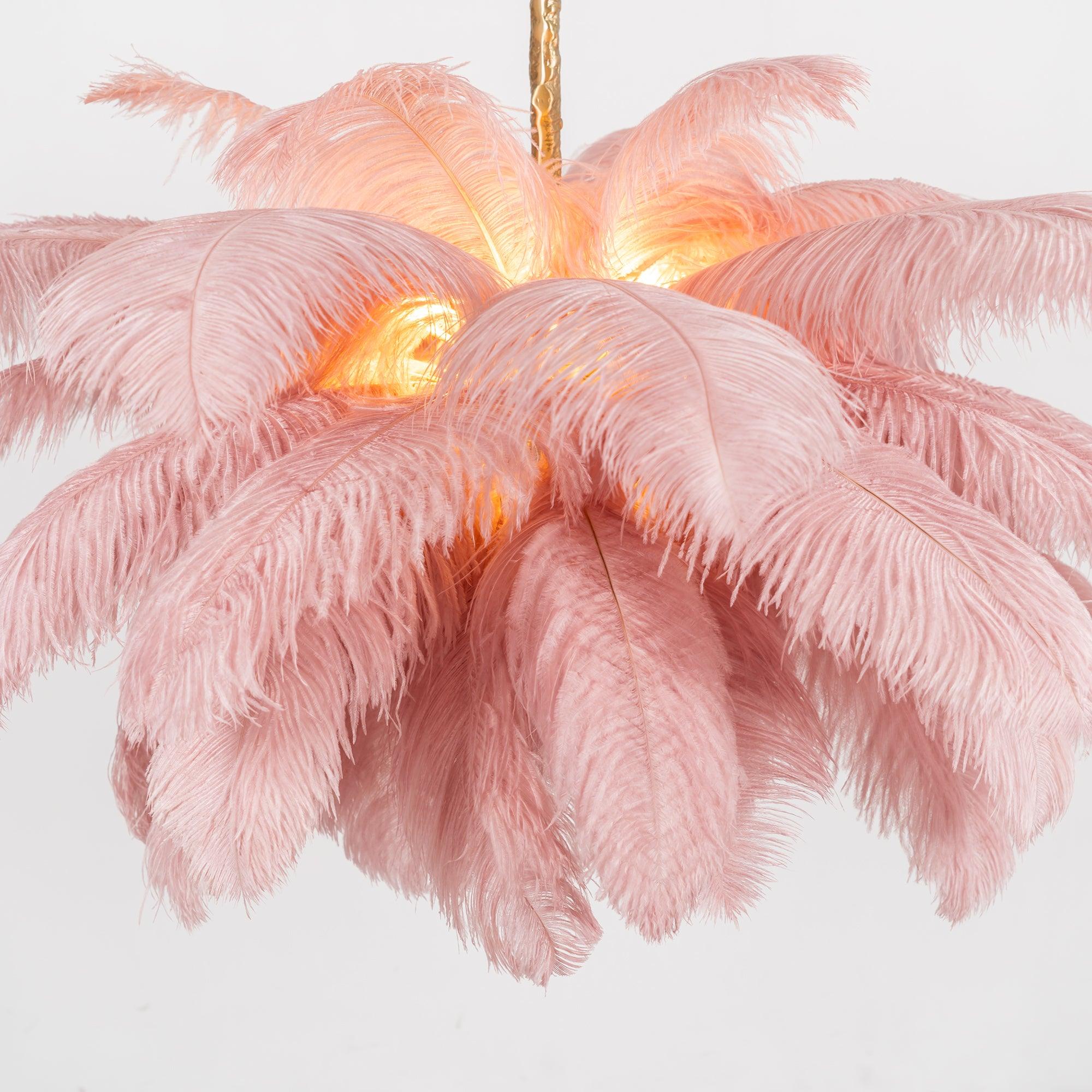 56 Hand-Colored Ostrich Feather Chandelier With Brass Fitting Gold And Silver