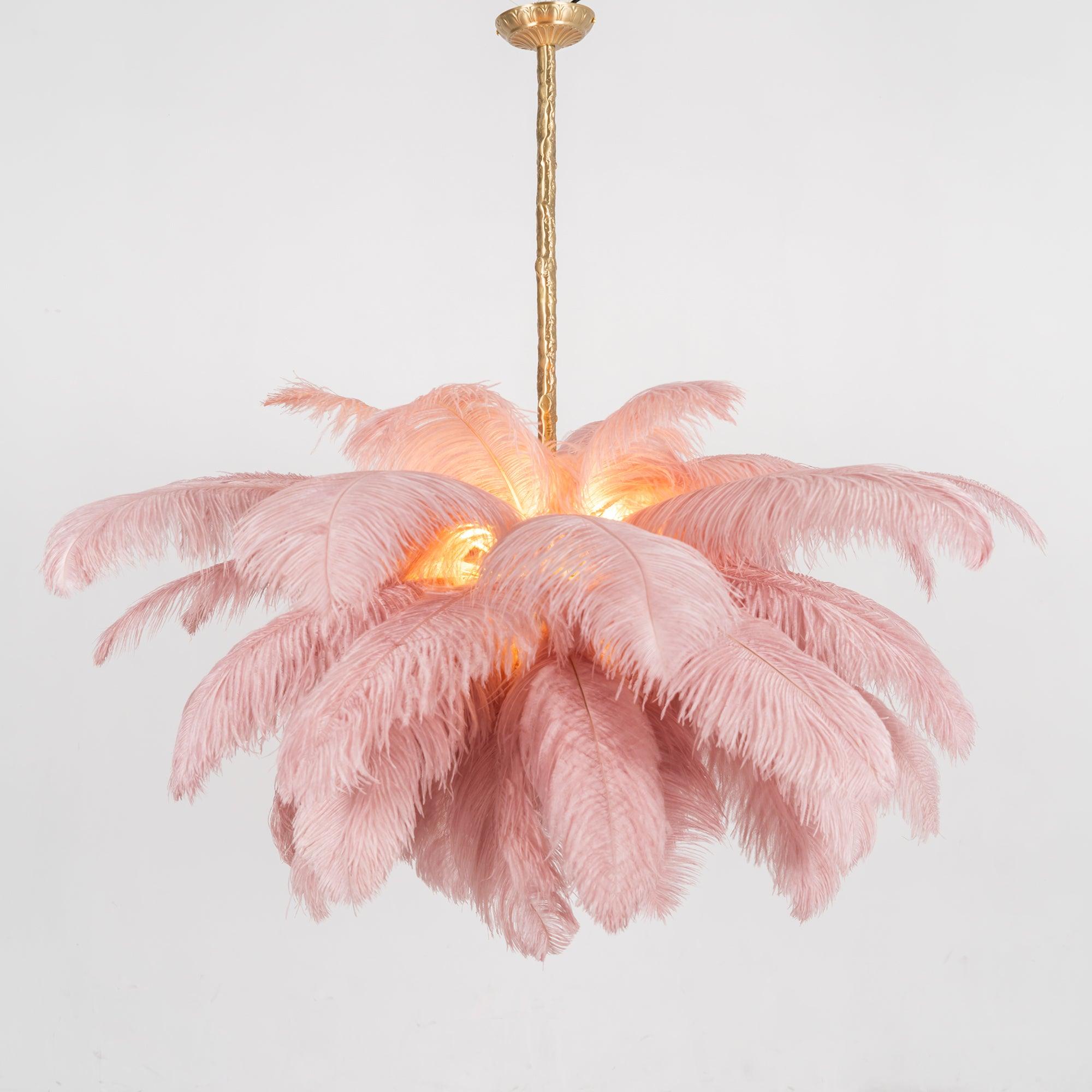 56 Hand-Colored Ostrich Feather Chandelier With Brass Fitting Gold And Silver