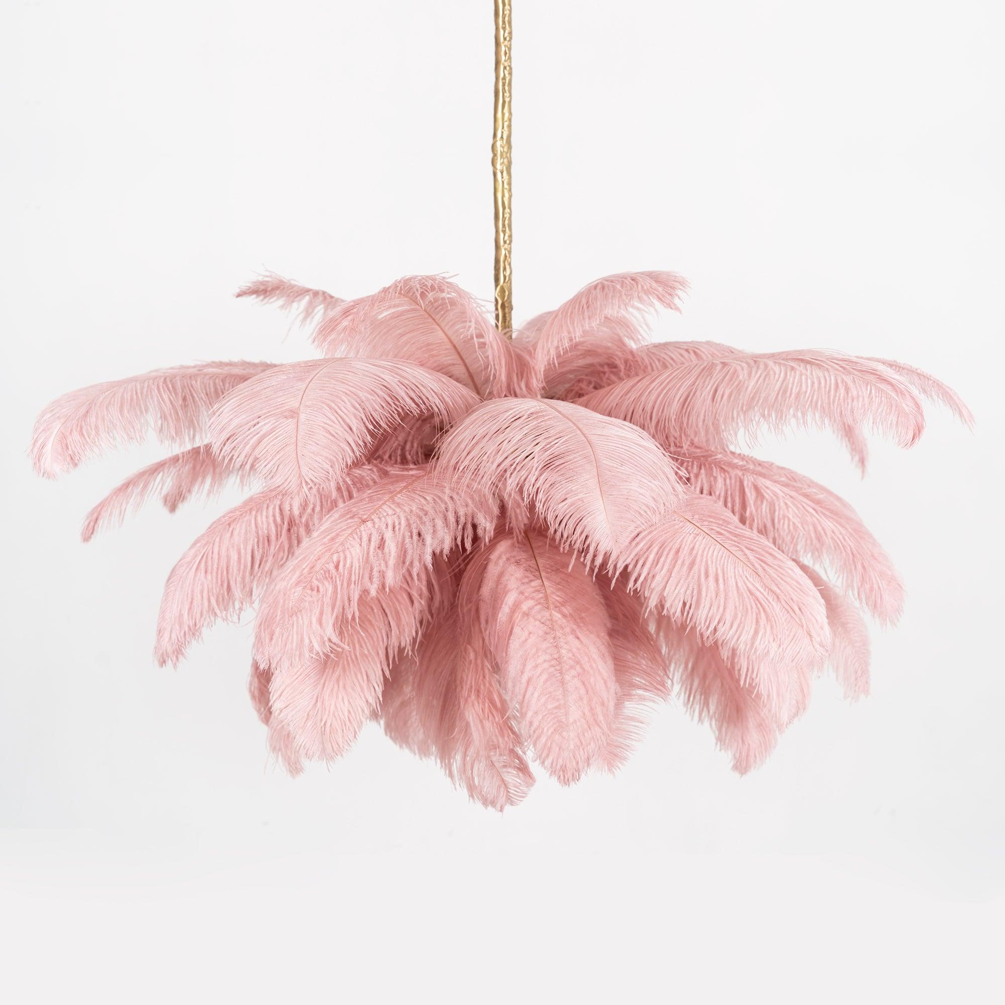 56 Hand-Colored Ostrich Feather Chandelier With Brass Fitting Gold And Silver