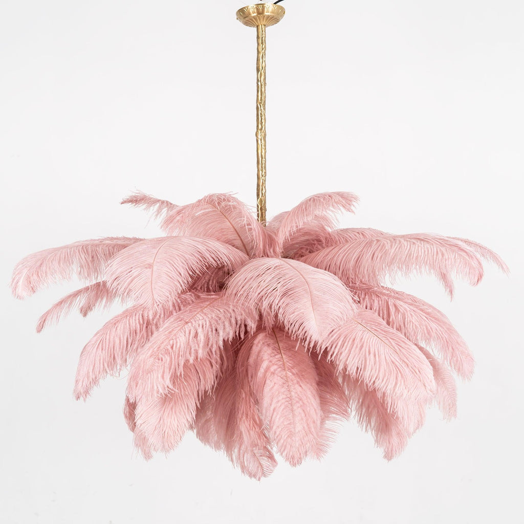 56 Hand-Colored Ostrich Feather Chandelier With Brass Fitting Gold And Silver