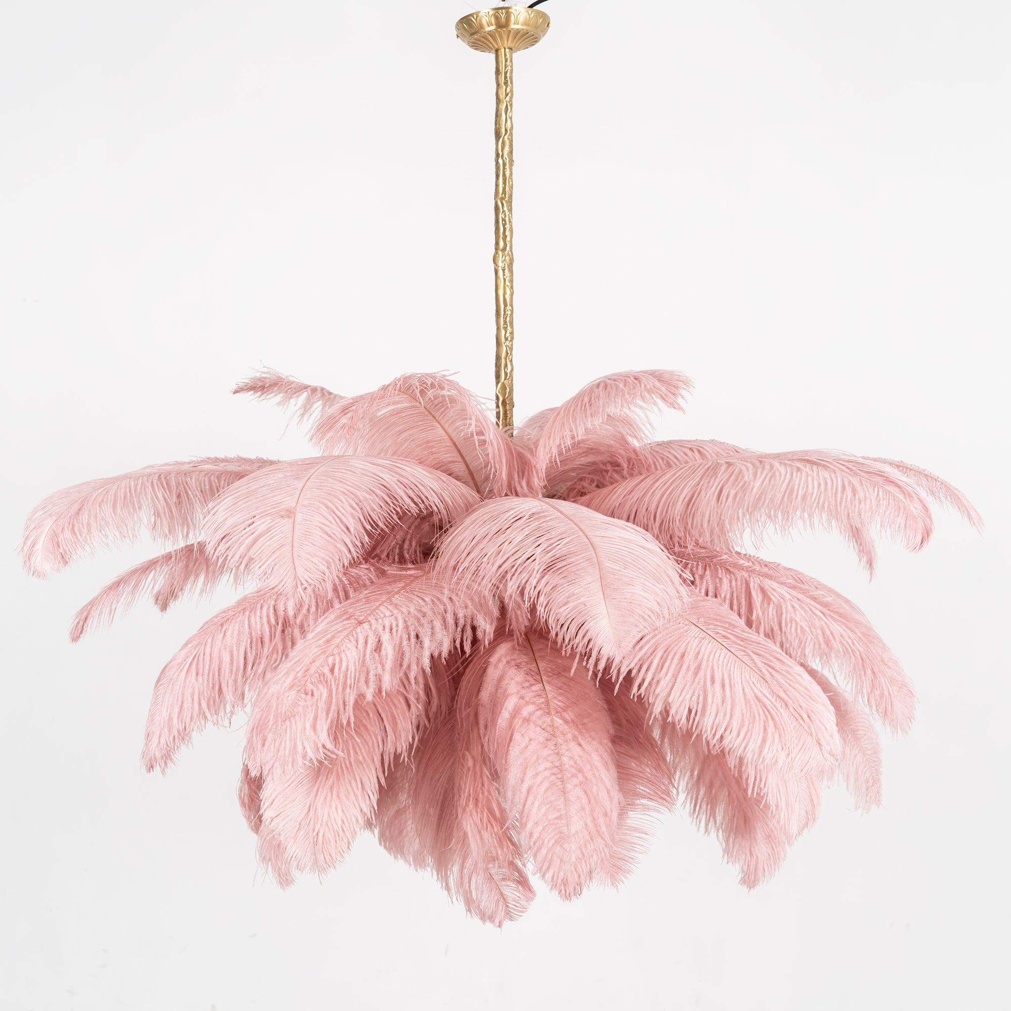 56 Hand-Colored Ostrich Feather Chandelier With Brass Fitting Gold And Silver