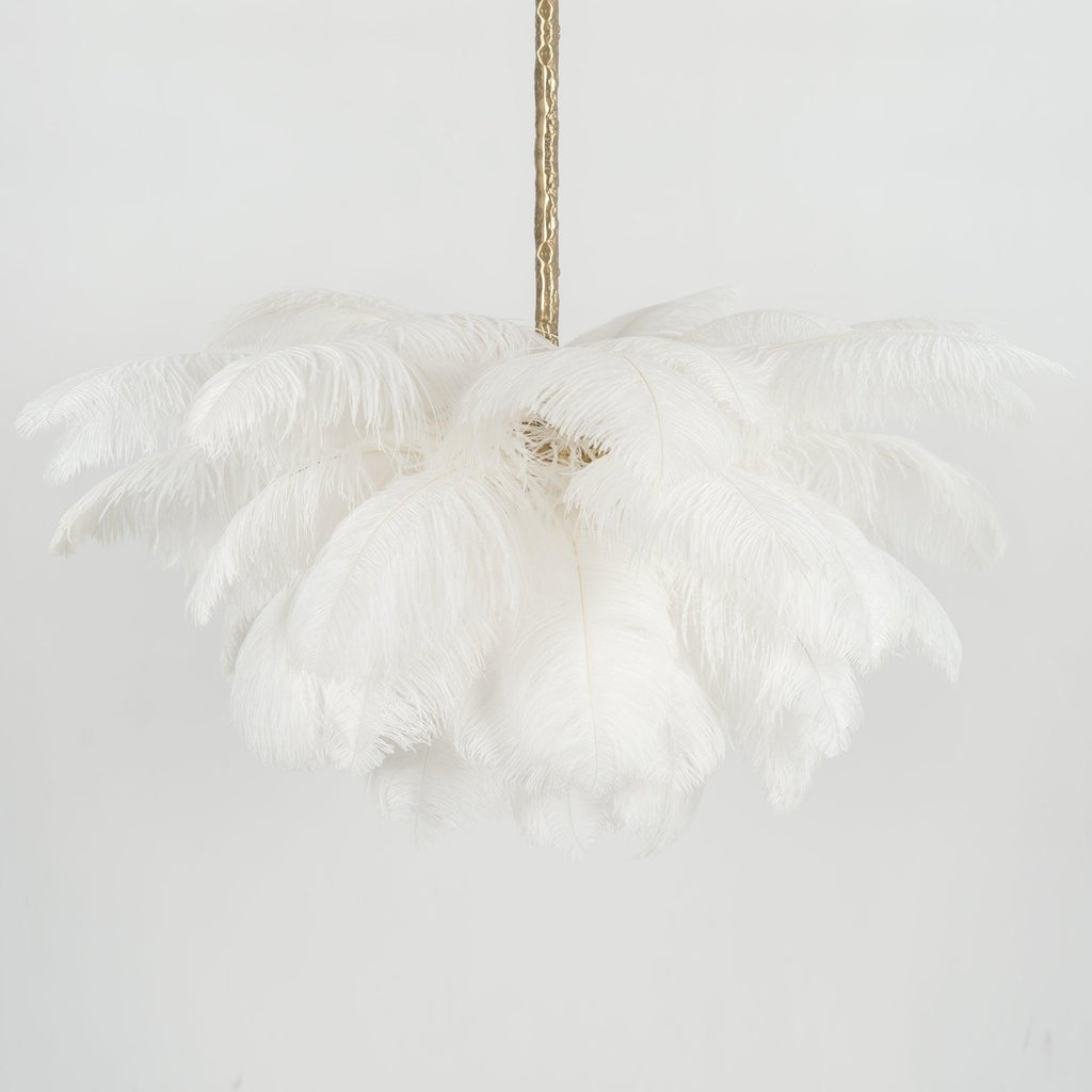 56 Hand-Colored Ostrich Feather Chandelier With Brass Fitting Gold And Silver