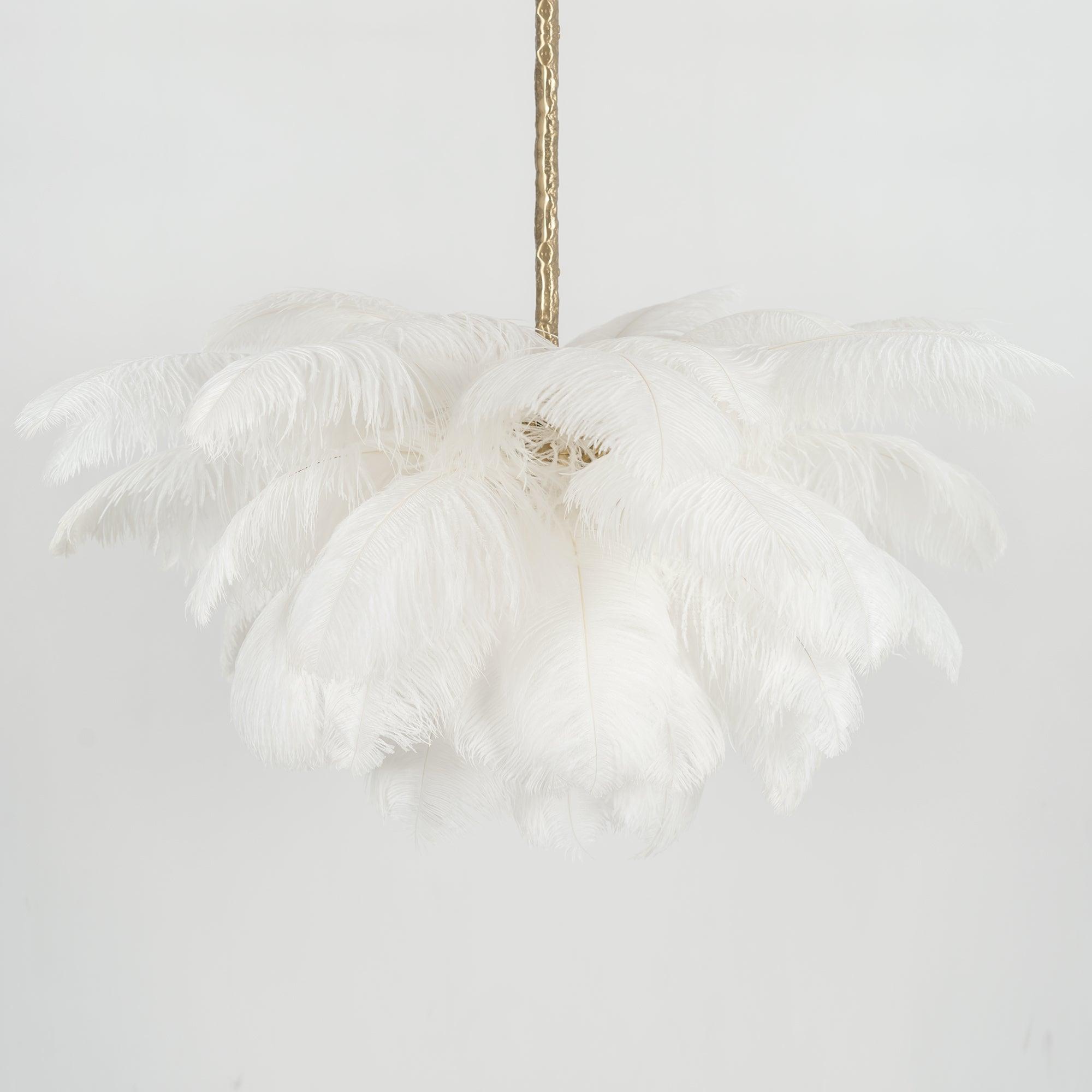 56 Hand-Colored Ostrich Feather Chandelier With Brass Fitting Gold And Silver