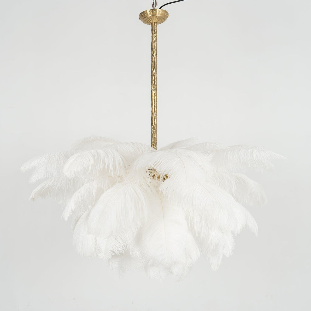 56 Hand-Colored Ostrich Feather Chandelier With Brass Fitting Gold And Silver