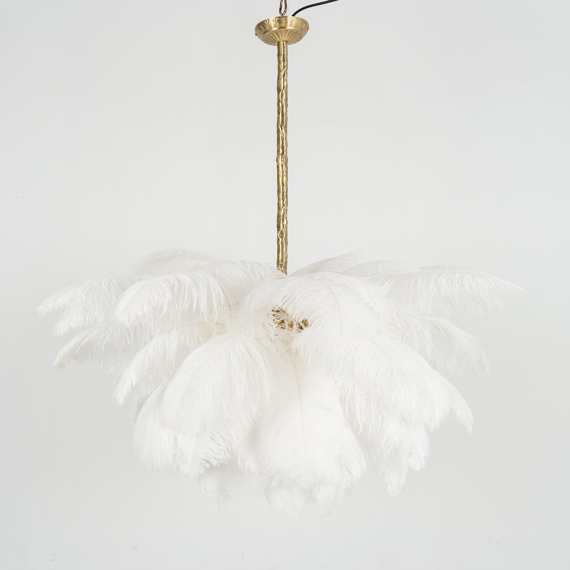 56 Hand-Colored Ostrich Feather Chandelier With Brass Fitting Gold And Silver