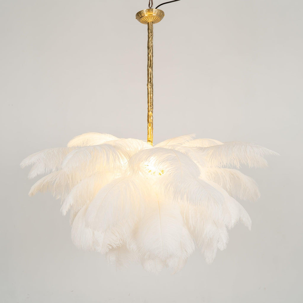 56 Hand-Colored Ostrich Feather Chandelier With Brass Fitting Gold And Silver