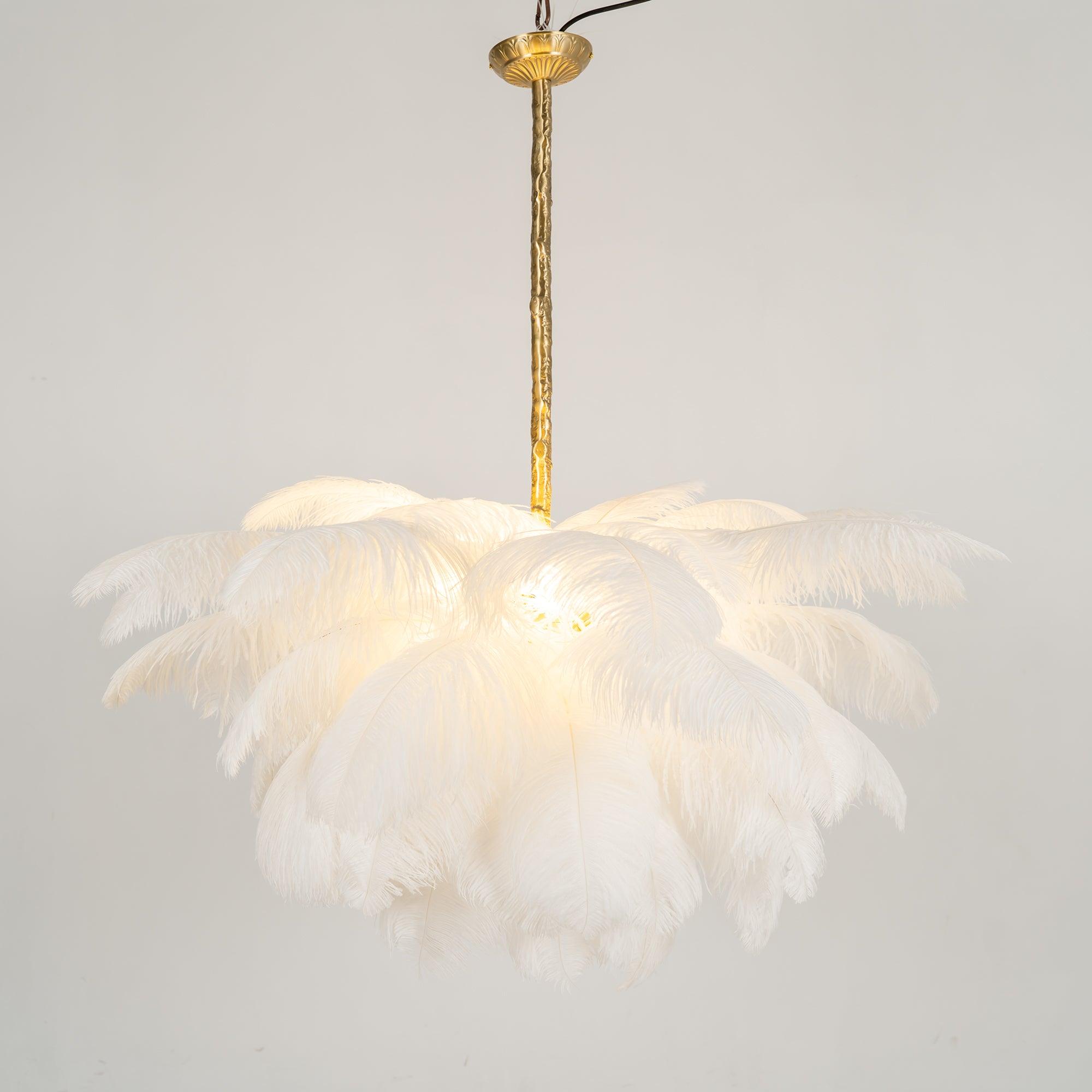 56 Hand-Colored Ostrich Feather Chandelier With Brass Fitting Gold And Silver