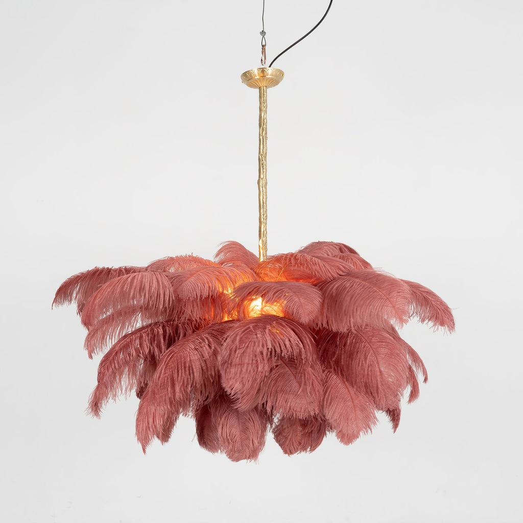56 Hand-Colored Ostrich Feather Chandelier With Brass Fitting Gold And Silver
