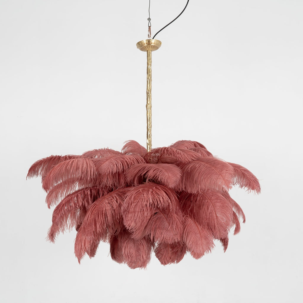 56 Hand-Colored Ostrich Feather Chandelier With Brass Fitting Gold And Silver
