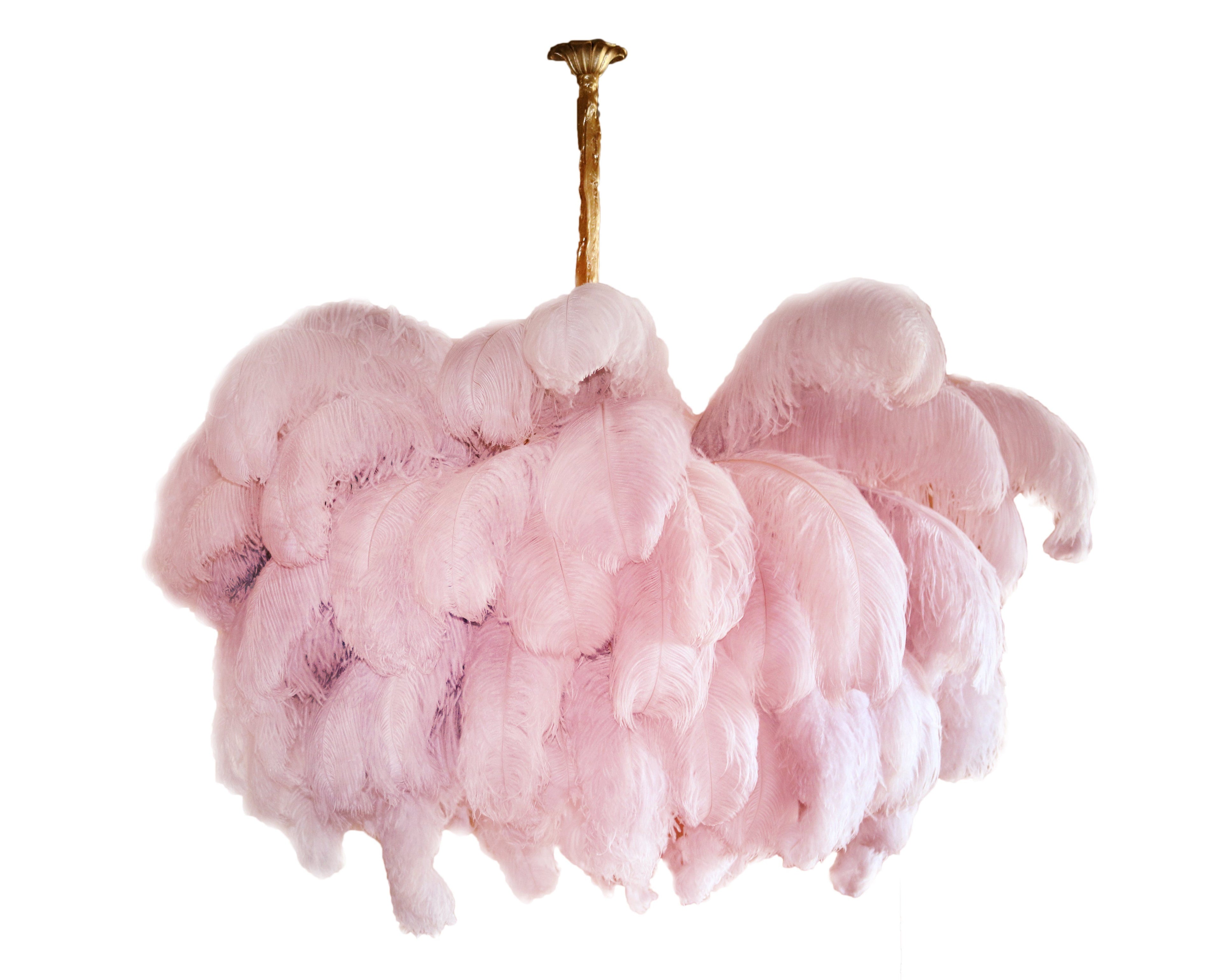 56 Hand-Colored Ostrich Feather Chandelier With Brass Fitting Gold And Silver