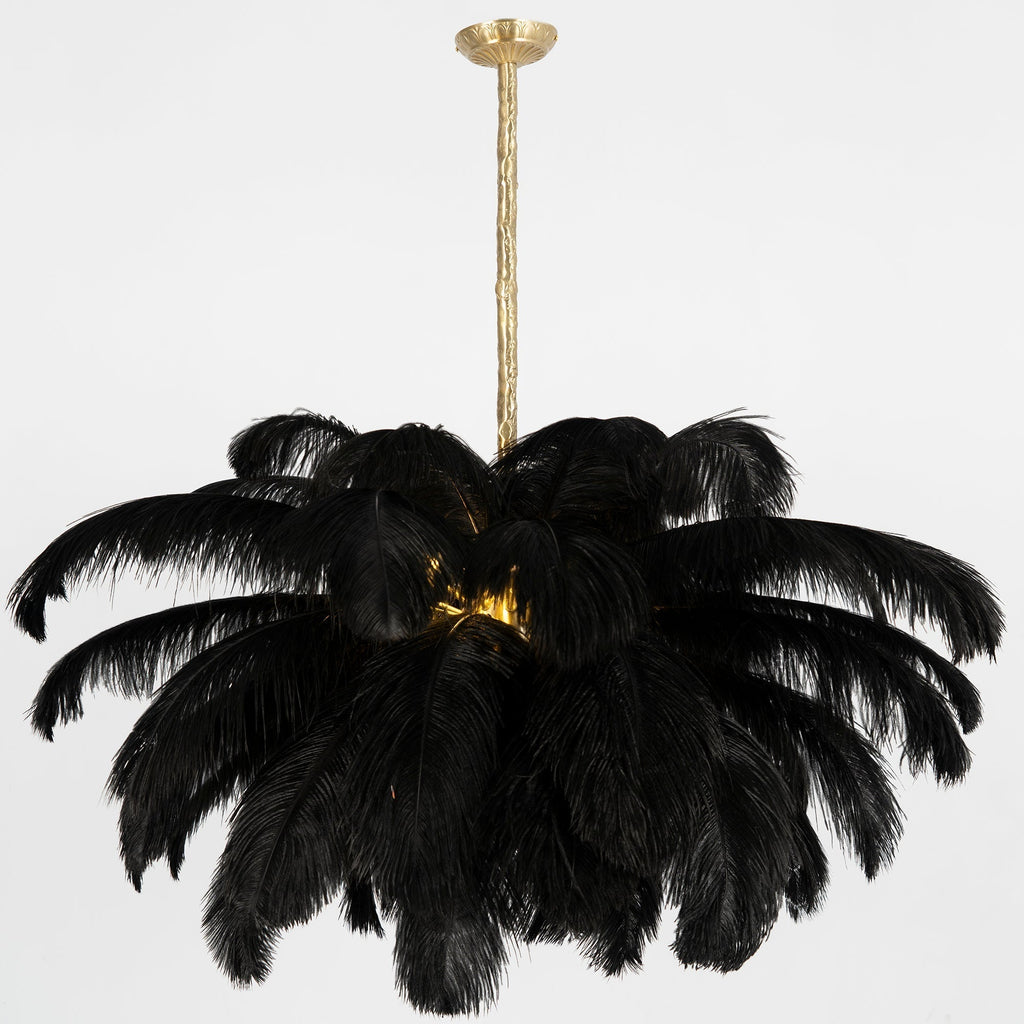 56 Hand-Colored Ostrich Feather Chandelier With Brass Fitting Gold And Silver