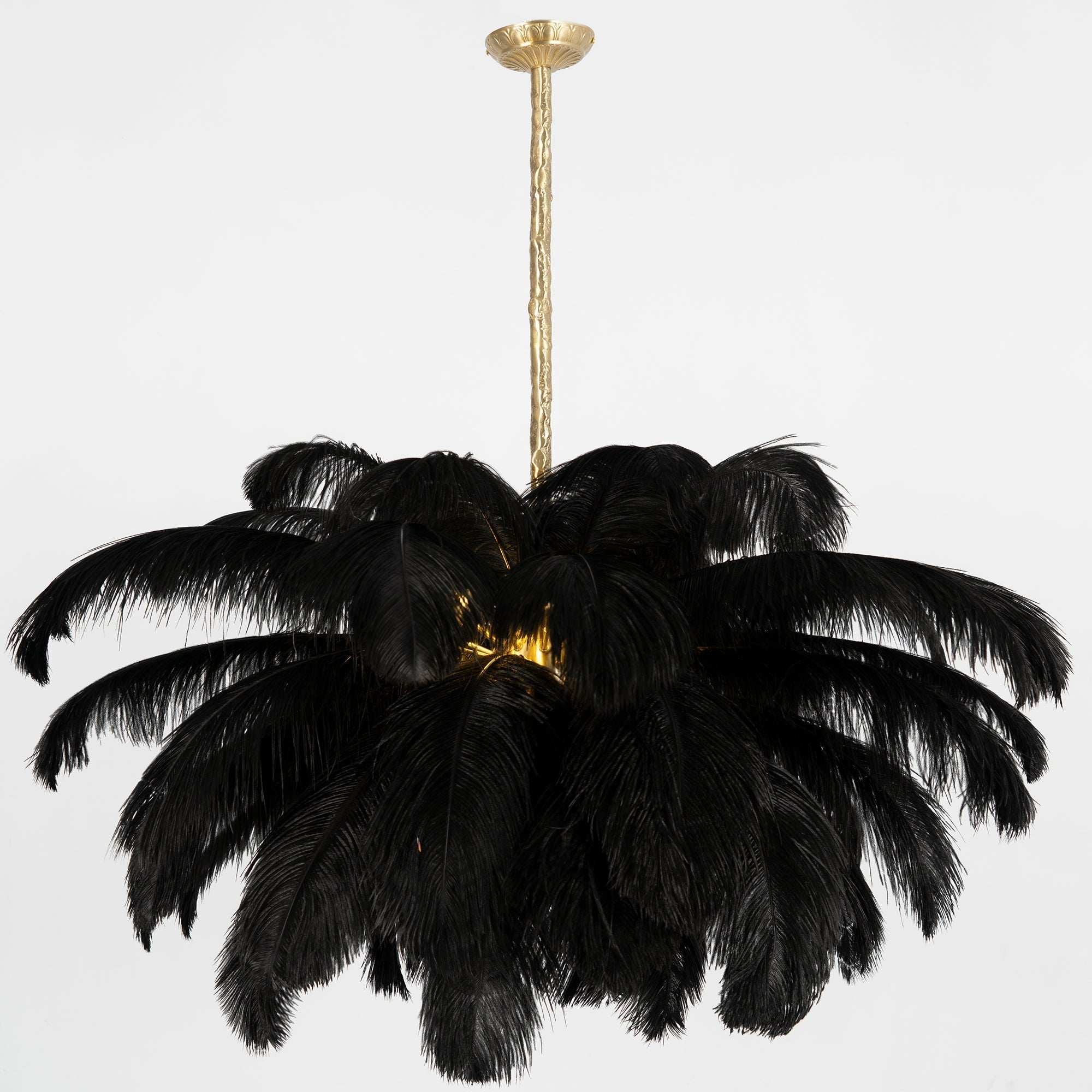 56 Hand-Colored Ostrich Feather Chandelier With Brass Fitting Gold And Silver