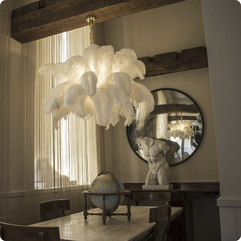 56 Hand-Colored Ostrich Feather Chandelier With Brass Fitting Gold And Silver