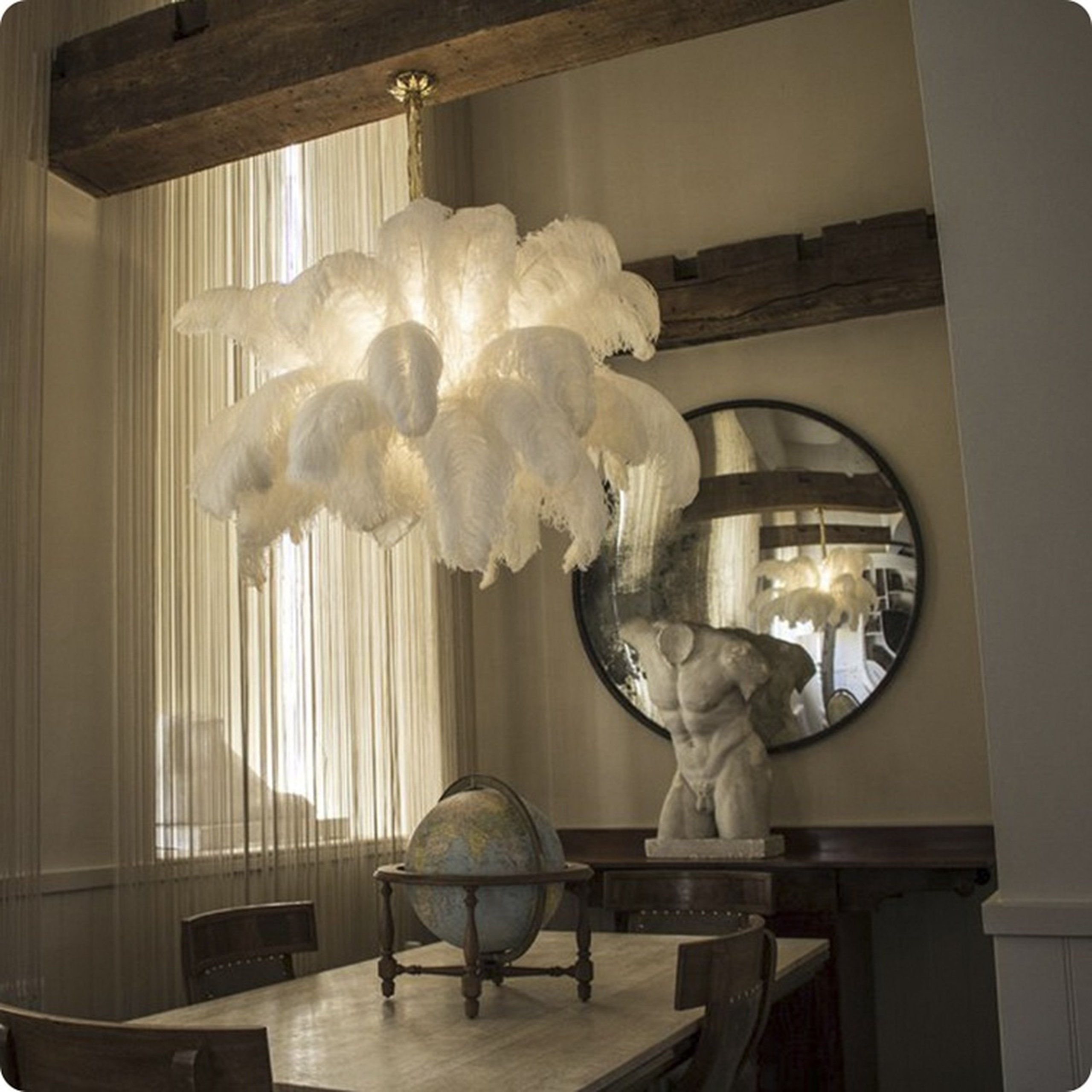 56 Hand-Colored Ostrich Feather Chandelier With Brass Fitting Gold And Silver