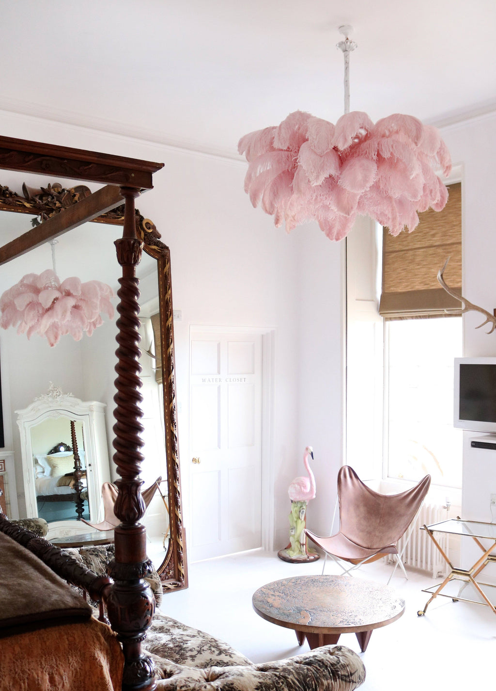 56 Hand-Colored Ostrich Feather Chandelier With Brass Fitting Gold And Silver