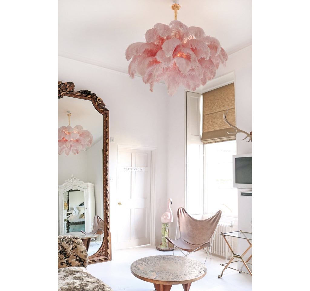 56 Hand-Colored Ostrich Feather Chandelier With Brass Fitting Gold And Silver