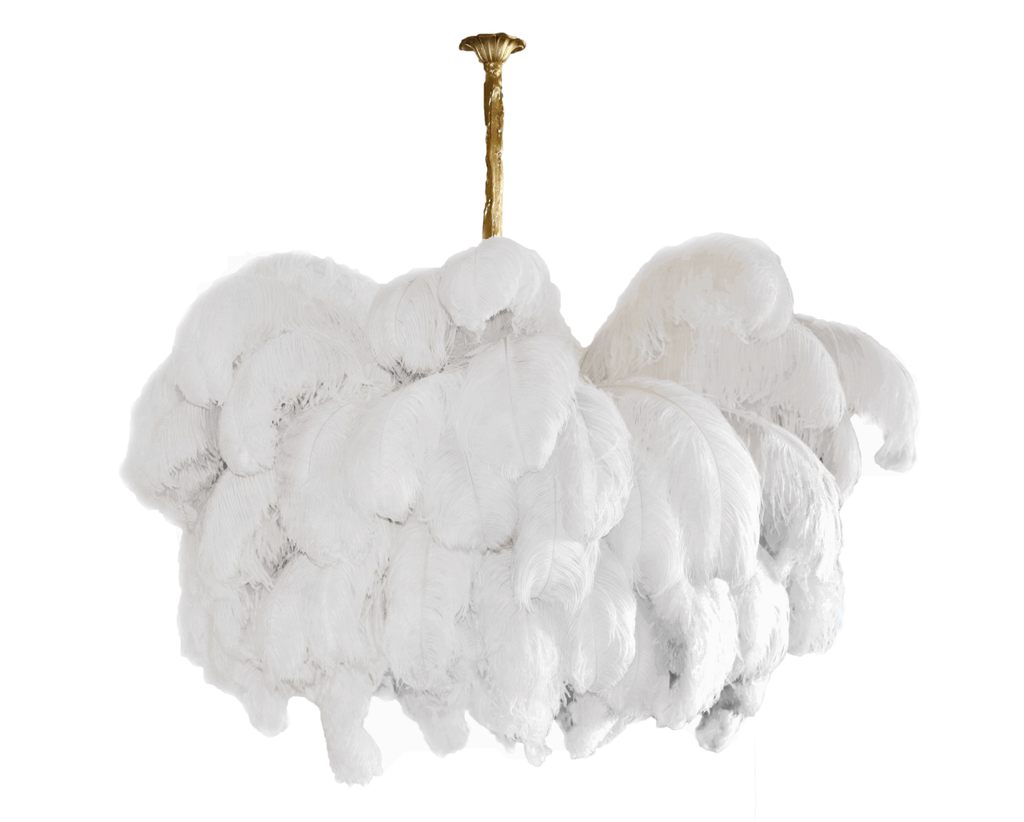 56 Hand-Colored Ostrich Feather Chandelier With Brass Fitting Gold And Silver