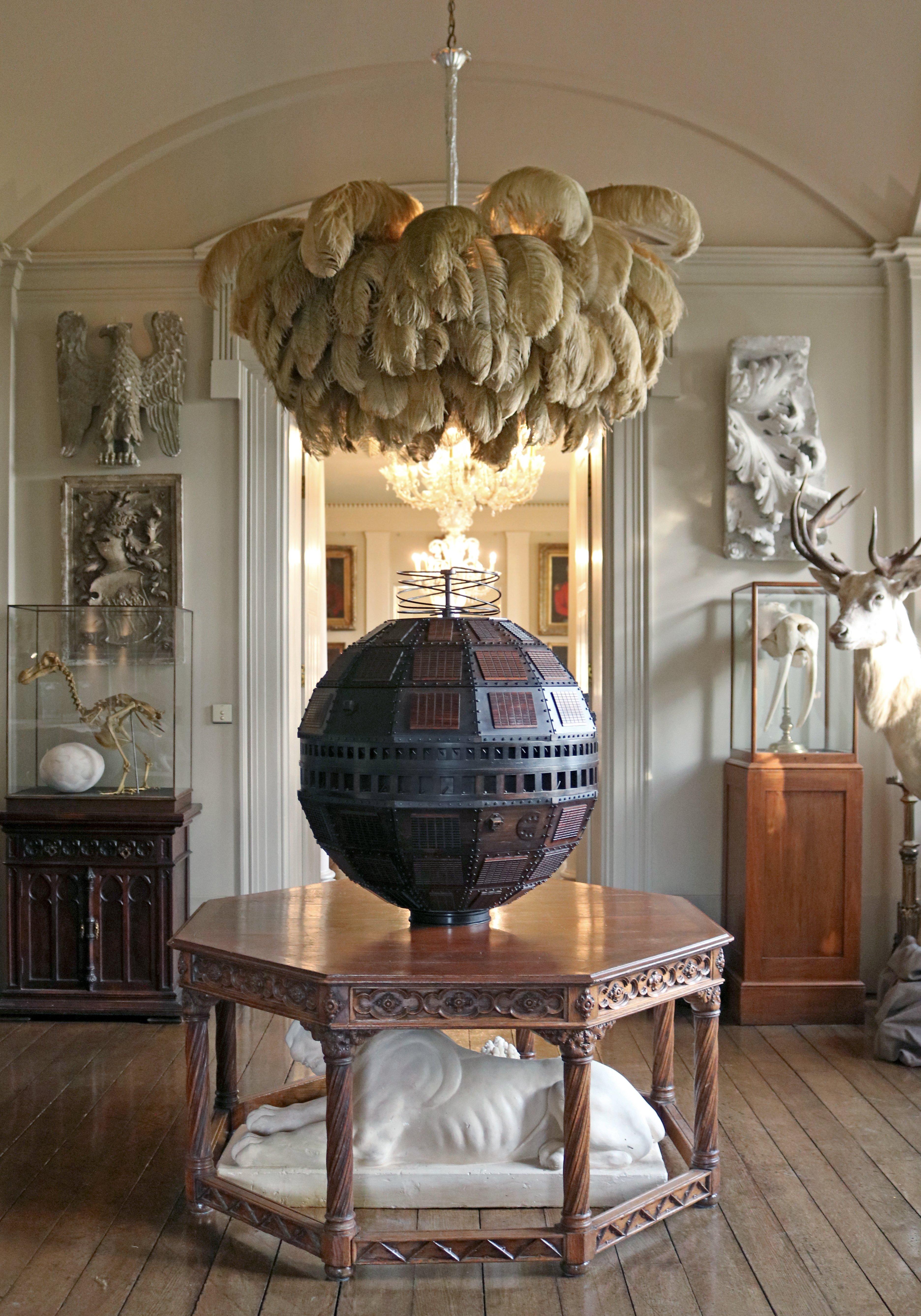 56 Hand-Colored Ostrich Feather Chandelier With Brass Fitting Gold And Silver