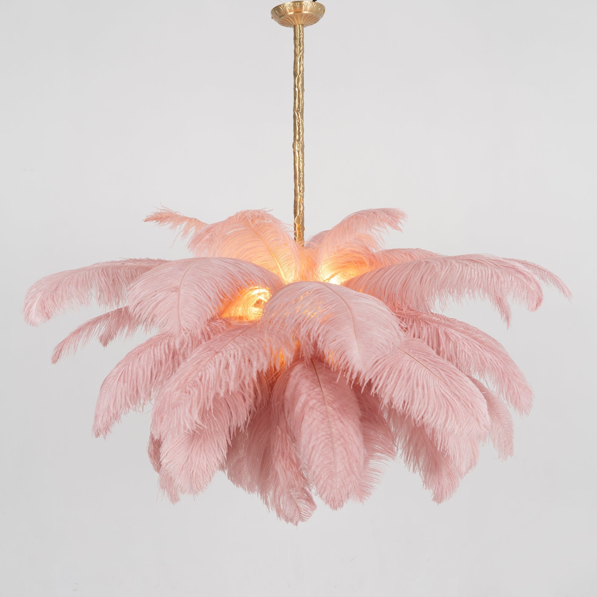 56 Hand-Colored Ostrich Feather Chandelier With Brass Fitting Gold And Silver