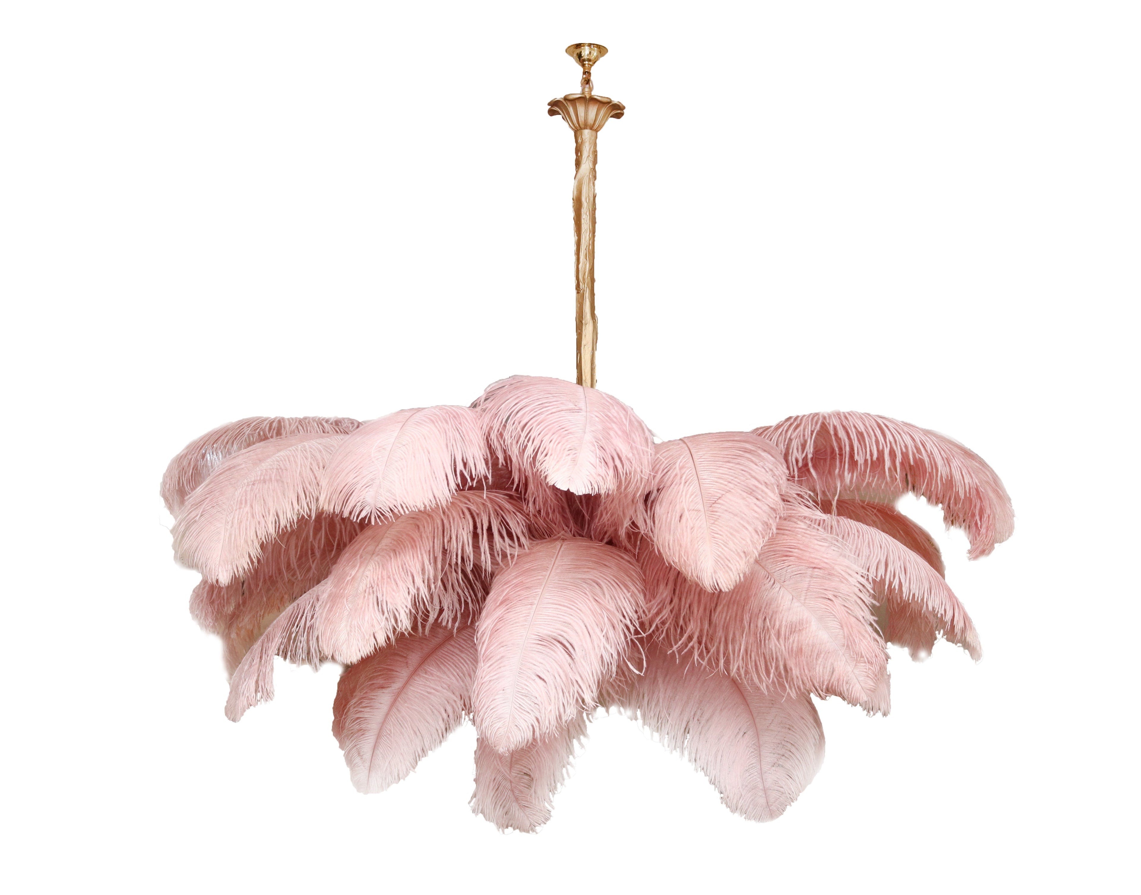 56 Hand-Colored Ostrich Feather Chandelier With Brass Fitting Gold And Silver