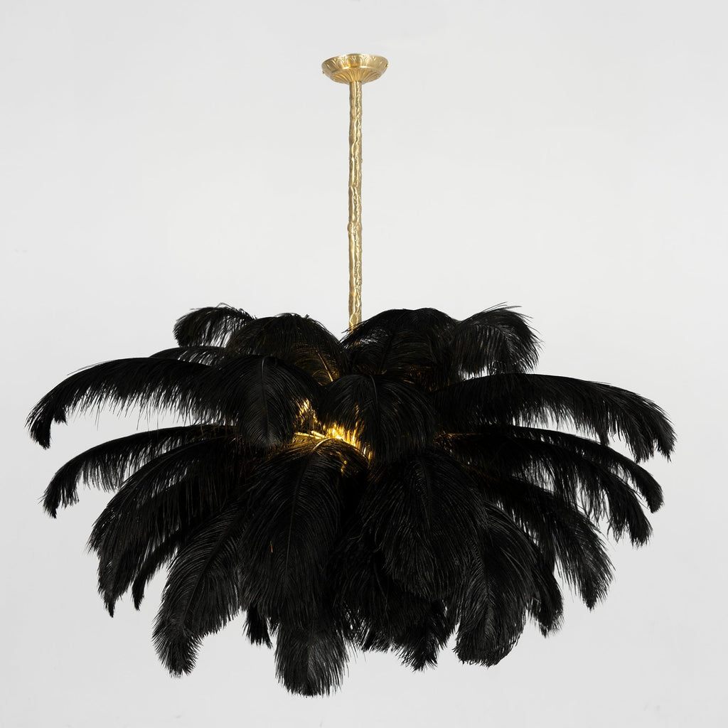 56 Hand-Colored Ostrich Feather Chandelier With Brass Fitting Gold And Silver