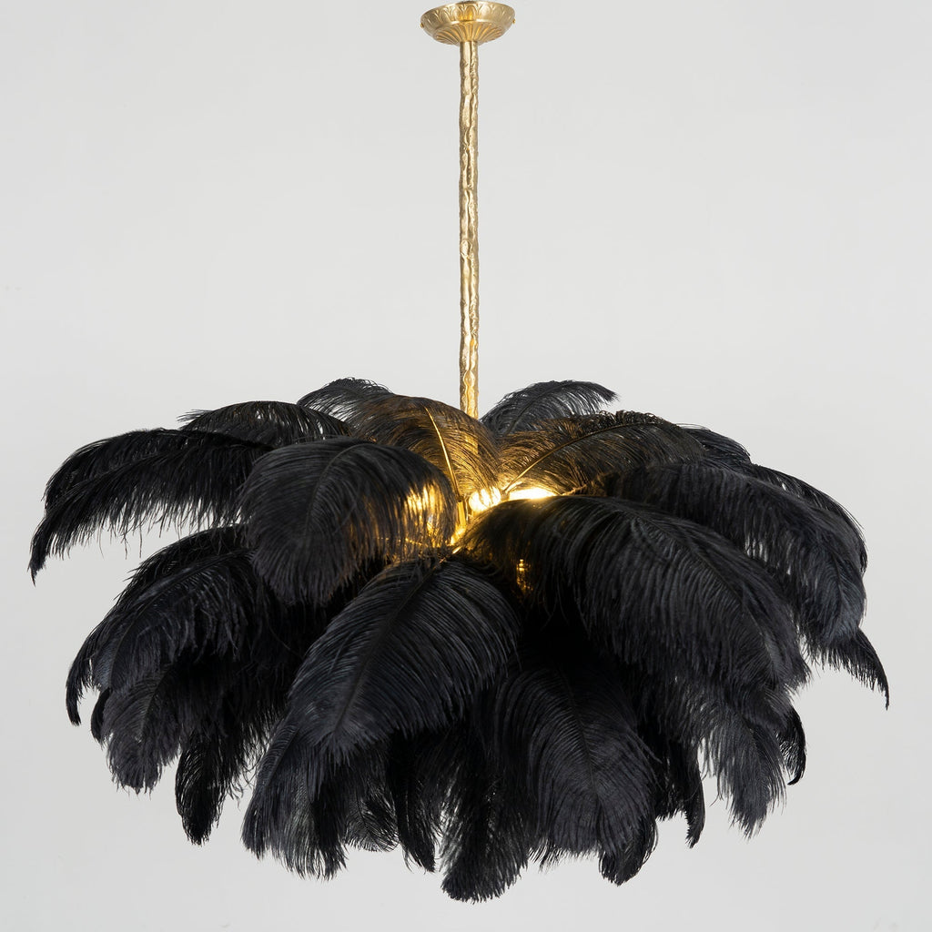 56 Hand-Colored Ostrich Feather Chandelier With Brass Fitting Gold And Silver