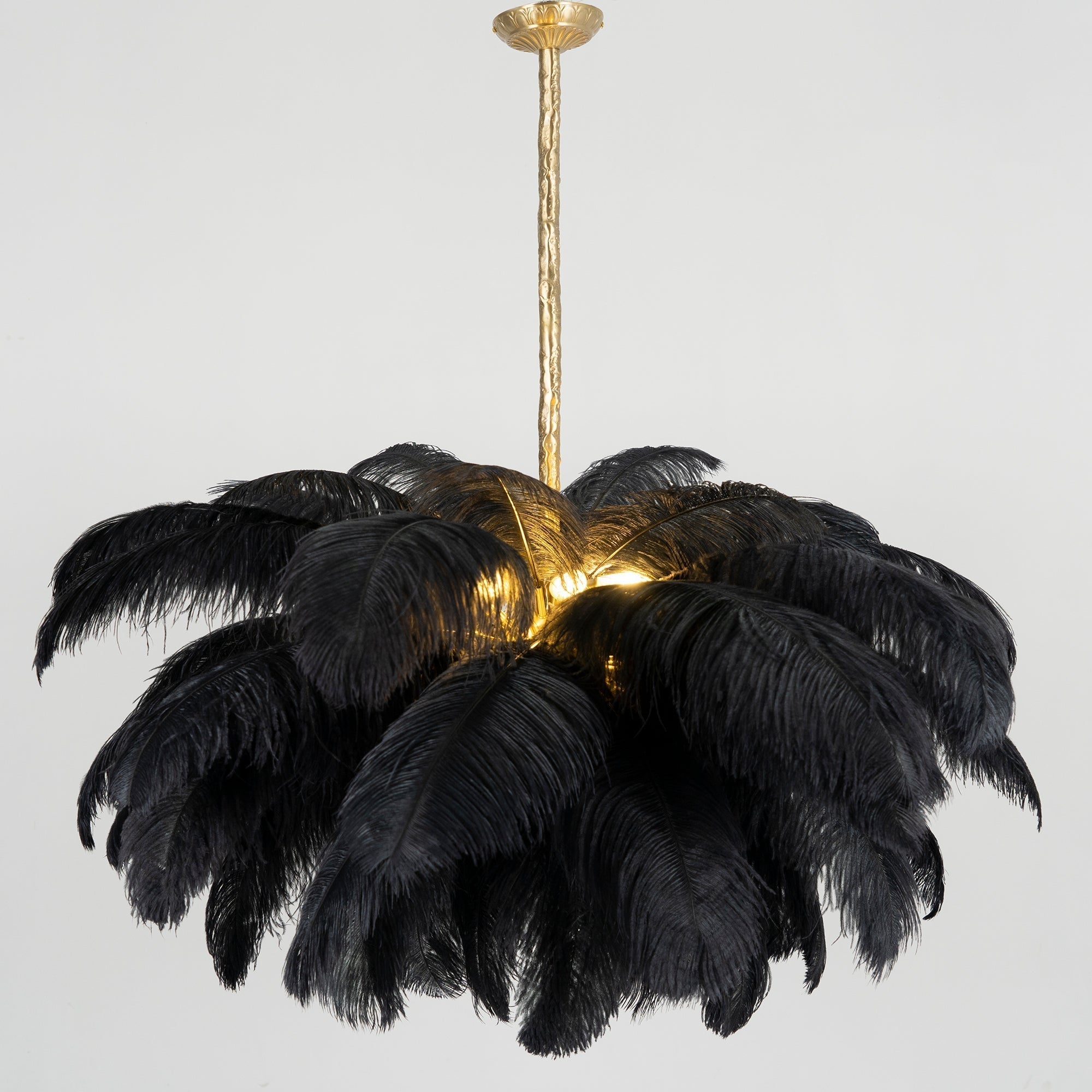 56 Hand-Colored Ostrich Feather Chandelier With Brass Fitting Gold And Silver
