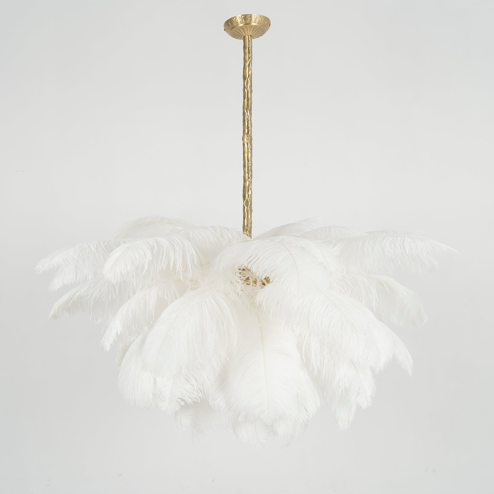 56 Hand-Colored Ostrich Feather Chandelier With Brass Fitting Gold And Silver