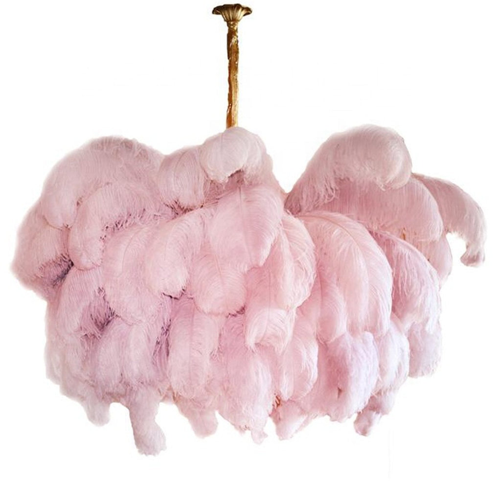 56 Hand-Colored Ostrich Feather Chandelier With Brass Fitting Gold And Silver