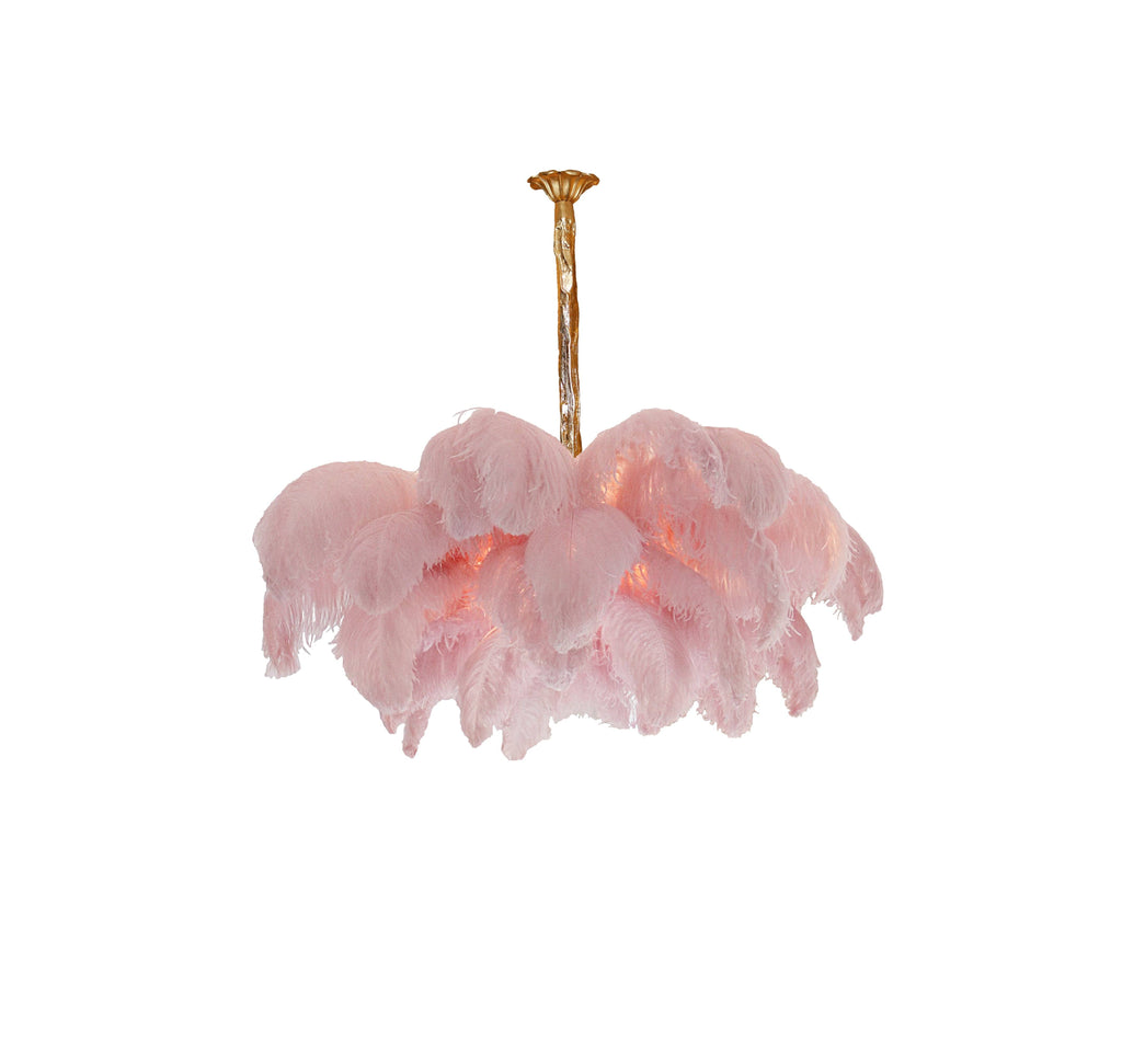 56 Hand-Colored Ostrich Feather Chandelier With Brass Fitting Gold And Silver