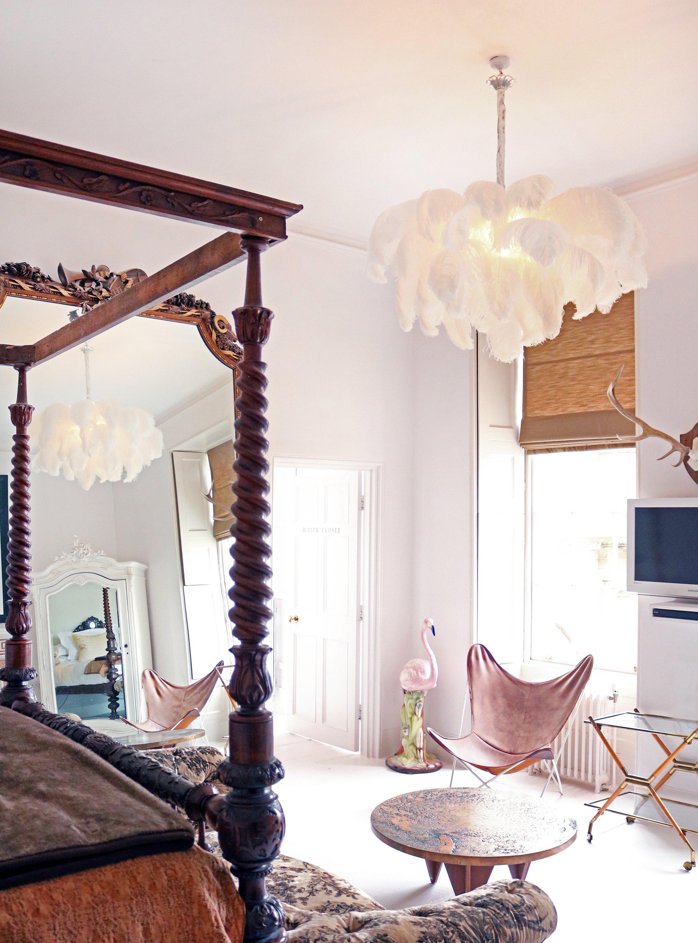 56 Hand-Colored Ostrich Feather Chandelier With Brass Fitting Gold And Silver