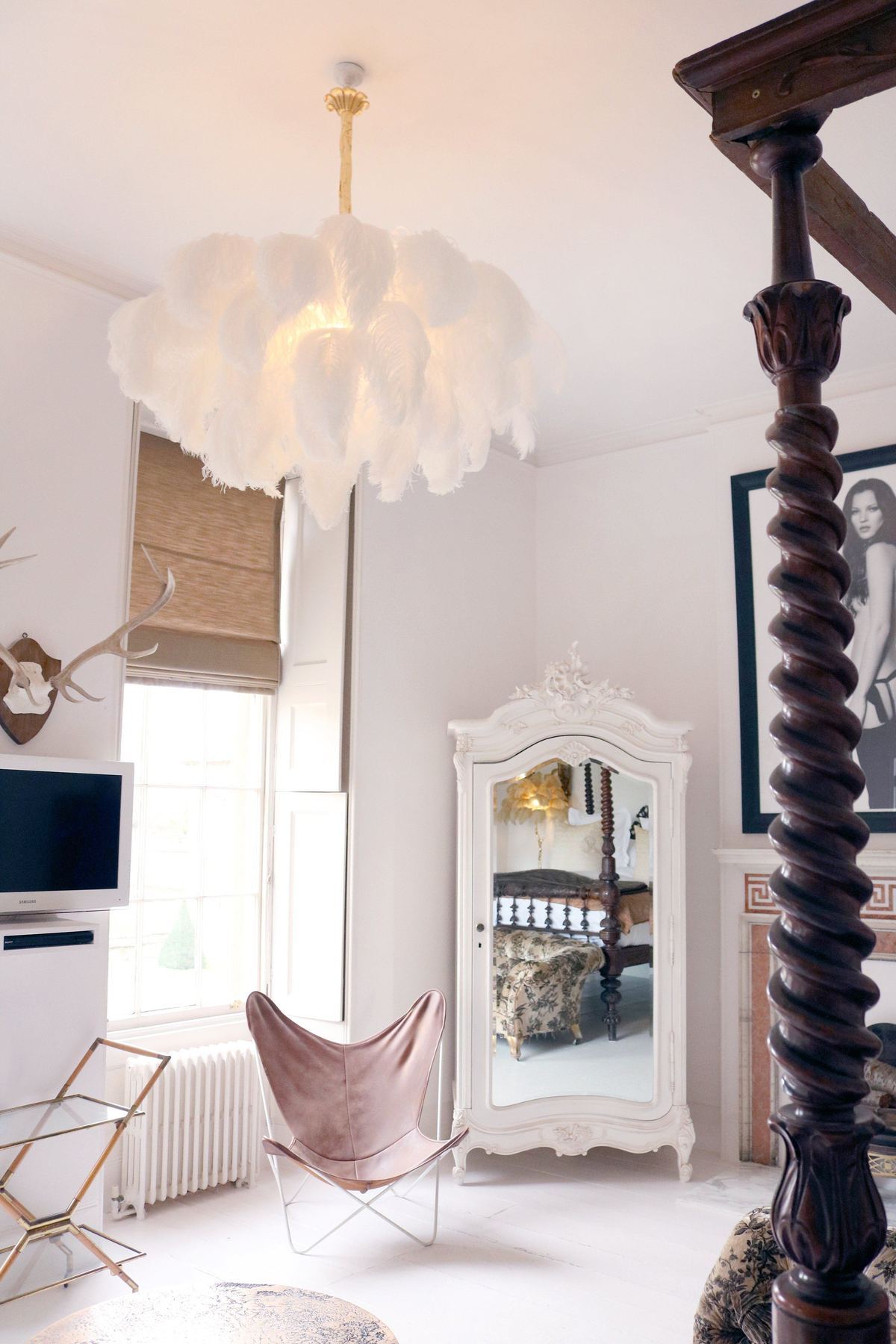 56 Hand-Colored Ostrich Feather Chandelier With Brass Fitting Gold And Silver