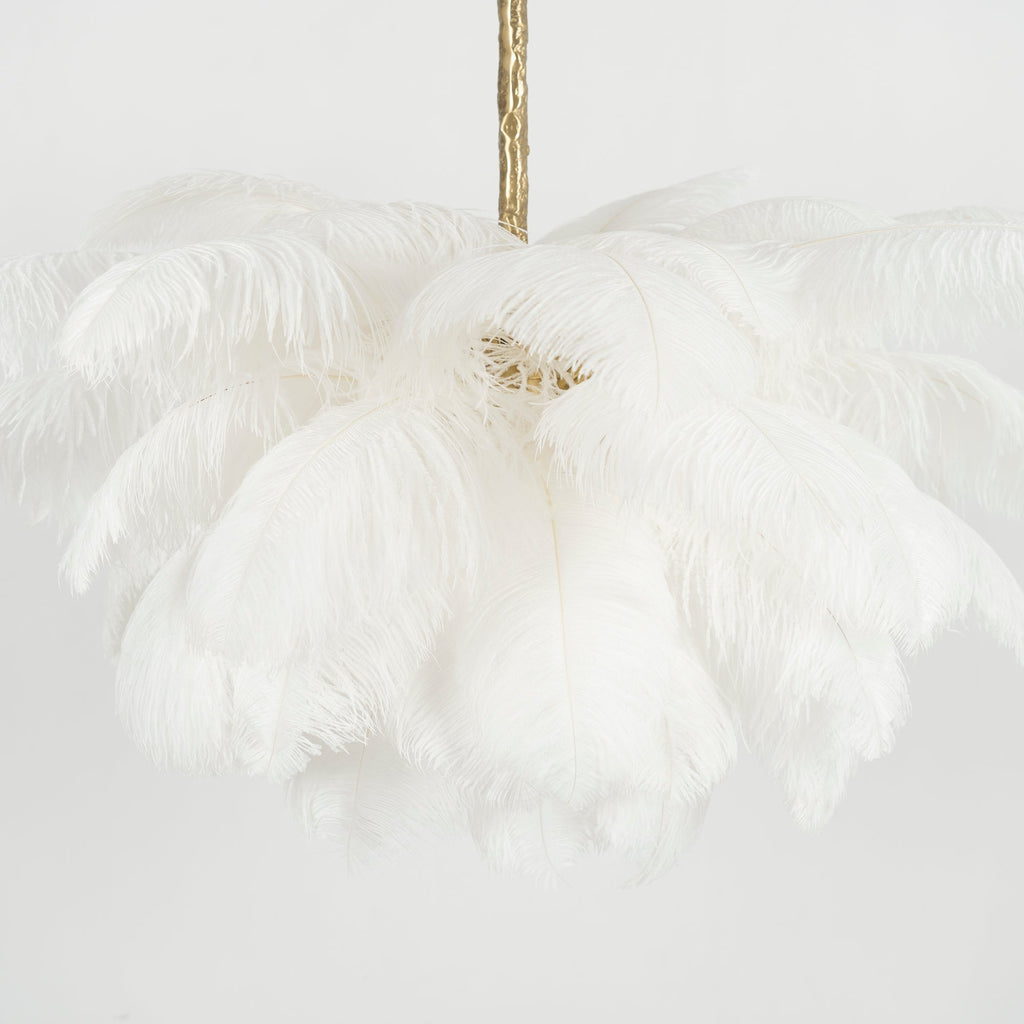 56 Hand-Colored Ostrich Feather Chandelier With Brass Fitting Gold And Silver