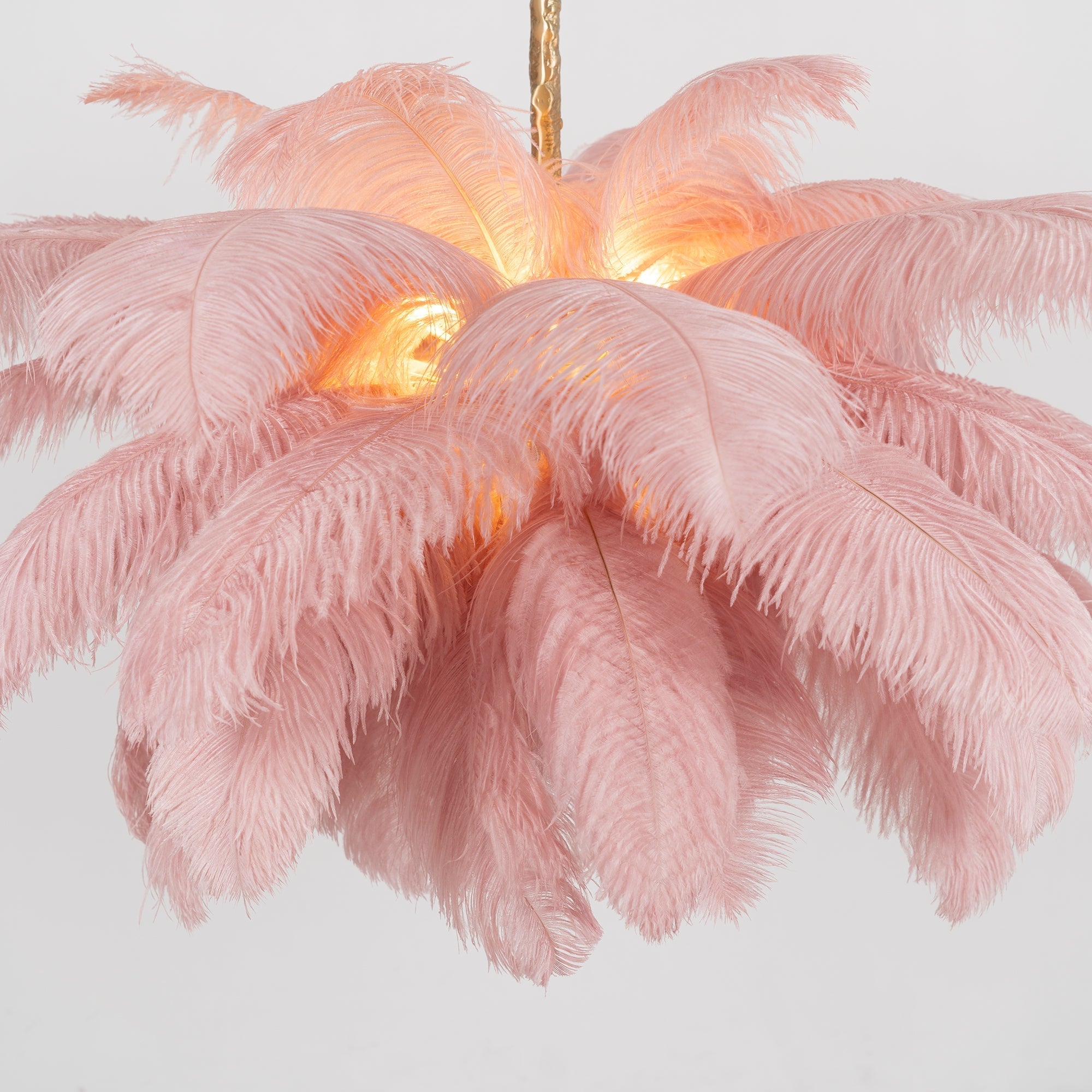 56 Hand-Colored Ostrich Feather Chandelier With Brass Fitting Gold And Silver